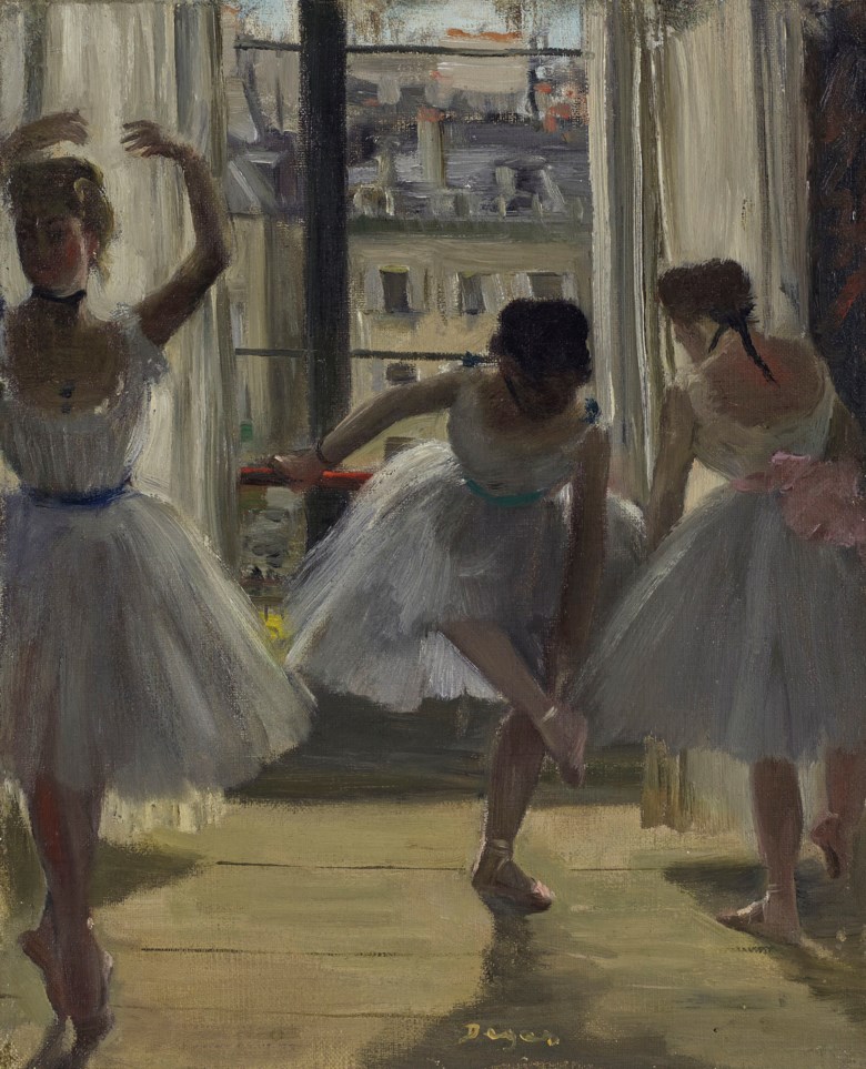 Edgar Degas (1834-1917), Danseuses dans une salle dexercice (Trois Danseuses), painted in 1873. Oil on canvas. 10⅞ x 9  in (27.5 x 22.7  cm). Sold for £4,178,750 on 27 February 2019 at Christie’s in London