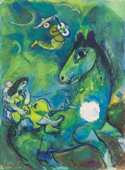馬克‧夏加爾（1887-1985），《月上之馬》，1943年作。27⅛ x 20⅛吋（68.9 x 51公分）。2019年2月27日於佳士得倫敦印象派及現代藝術晚間拍賣售出，成交價467,250英鎊