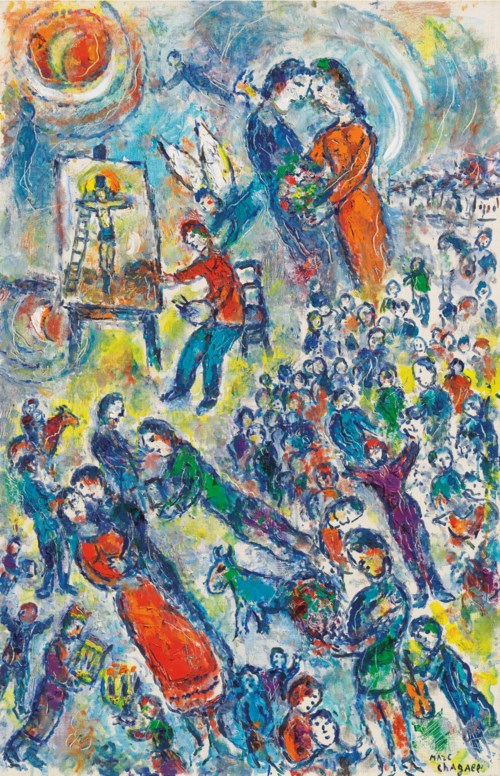 馬克‧夏加爾（1887-1985），《畫家的夢想》，約1980年作。39&frac14; x 25&frac12;吋（99.7 x 64.8公分）。估價：1,200,000-1,800,000英鎊。2019年2月27日於佳士得倫敦印象派及現代藝術晚間拍賣推出
