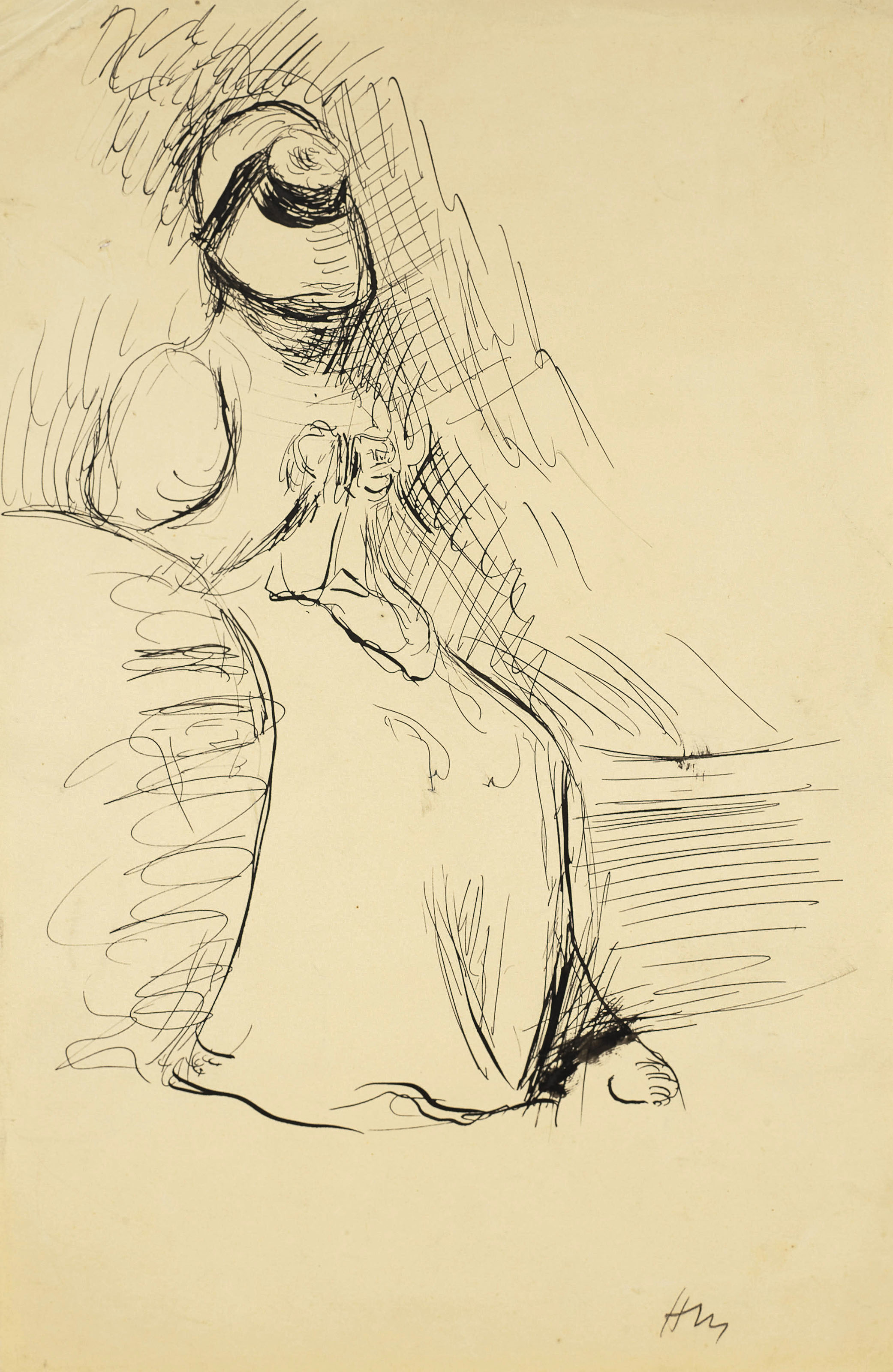 Femme au chapeau assise