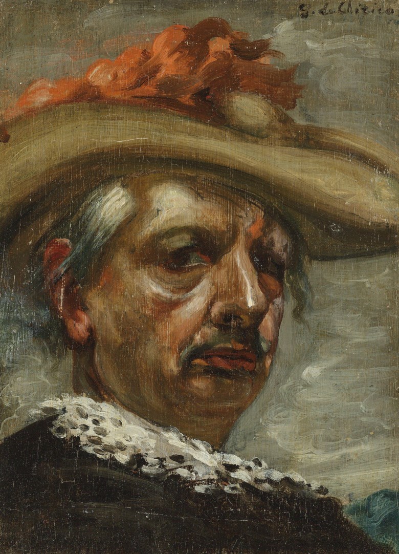 Giorgio de Chirico (1888-1978), Autoritratto in costume, 1951. 14¾ x 10¾  in (37.5 x 27.2  cm). Estimate £25,000-35,000. Offered in the Impressionist and Modern Art Day Sale on 28 February 2019 at Christie’s in London