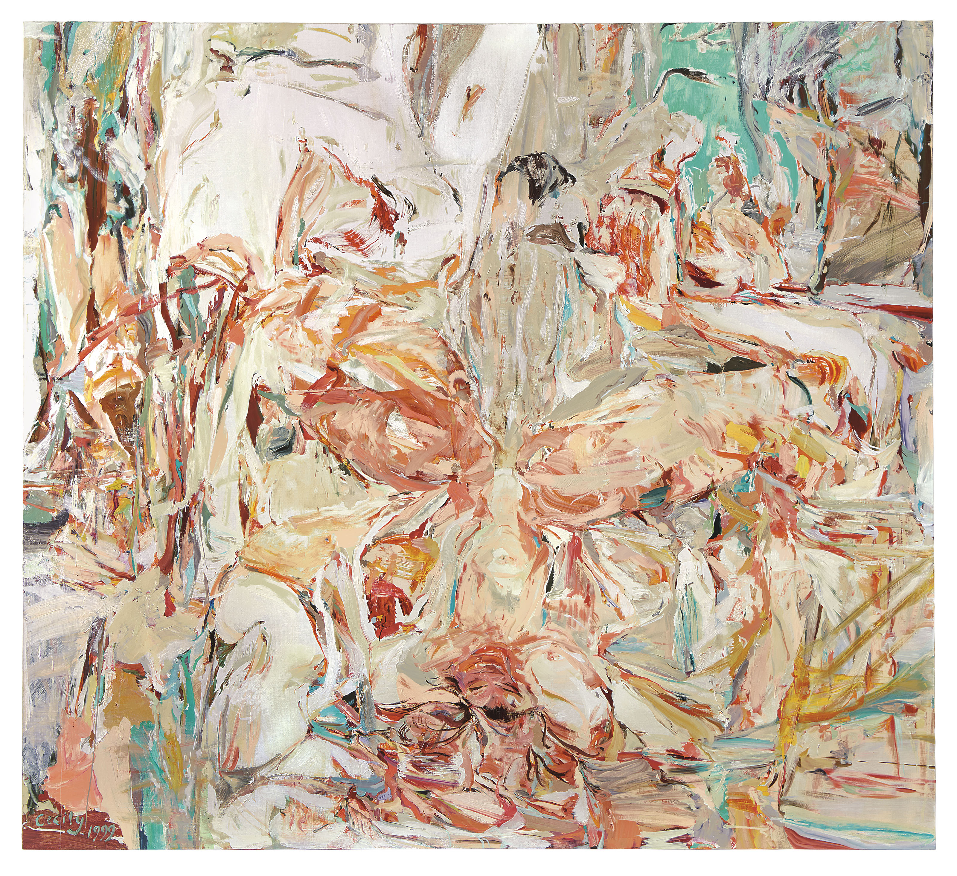 Cecily Brown (b. 1969), Night Passage, 1999. Oil on canvas. 100 x 109¾ in (254 x 279 cm). Sold for £3,131,250 on 6 March 2019 at Christie’s in London