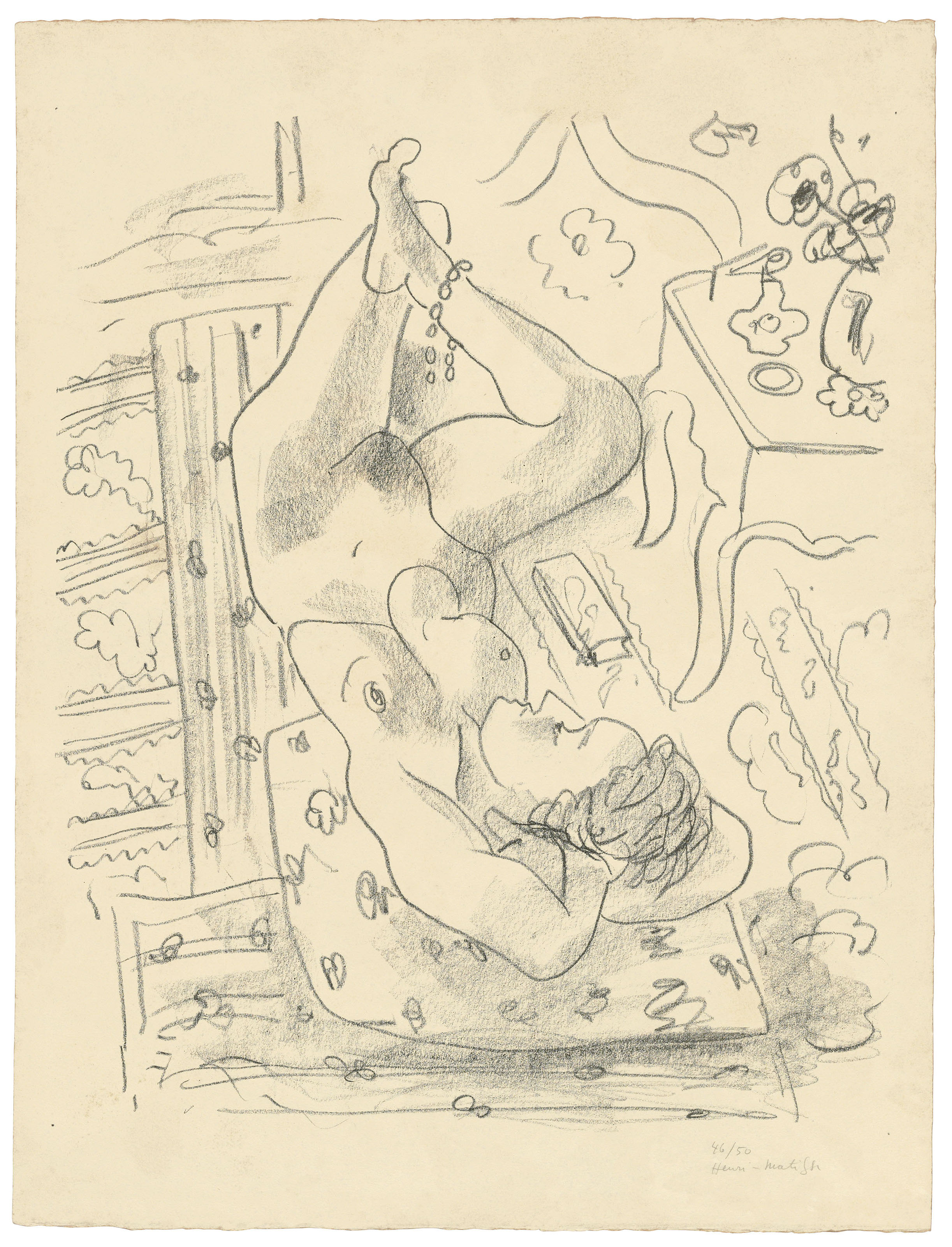Henri Matisse (1869-1954), Nu renvers&eacute; pr&egrave;s d&rsquo;une table Louis XV, 1929. Lithograph. Image 560 x 460  mm, sheet 660 x 504  mm. This lot was offered in Prints &amp; Multiples on 21 March 2019 at Christie&rsquo;s in London and sold for &pound;16,250
