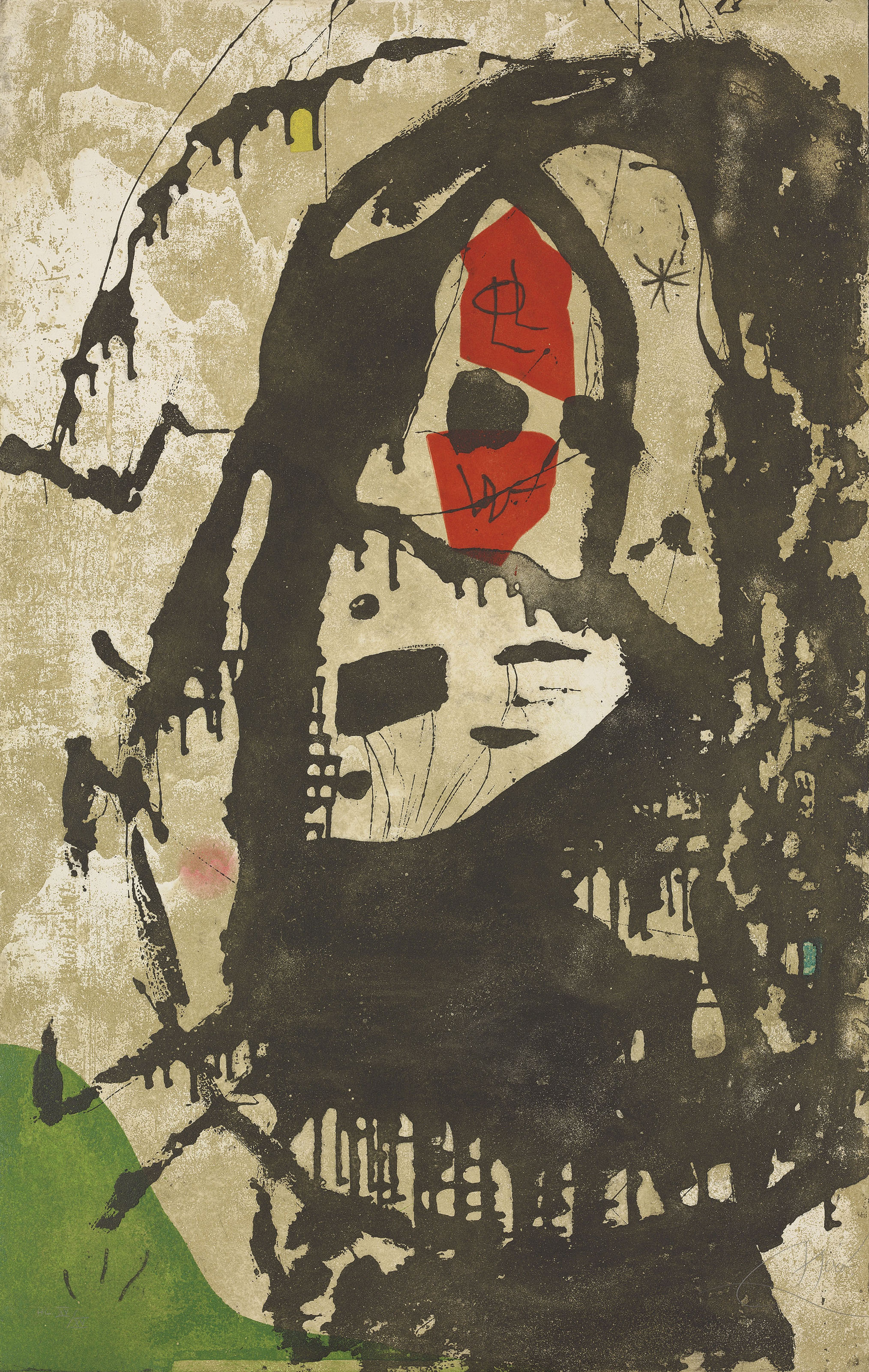 Joan Mir&oacute; (1893&ndash;1983), Els Gossos VI,&nbsp;1979.&nbsp;Etching with aquatint in colours.&nbsp;Sheet 732 x 1160  mm. This lot was offered in Prints &amp; Multiples on 21 March 2019 at Christie&rsquo;s in London and sold for &pound;8,125