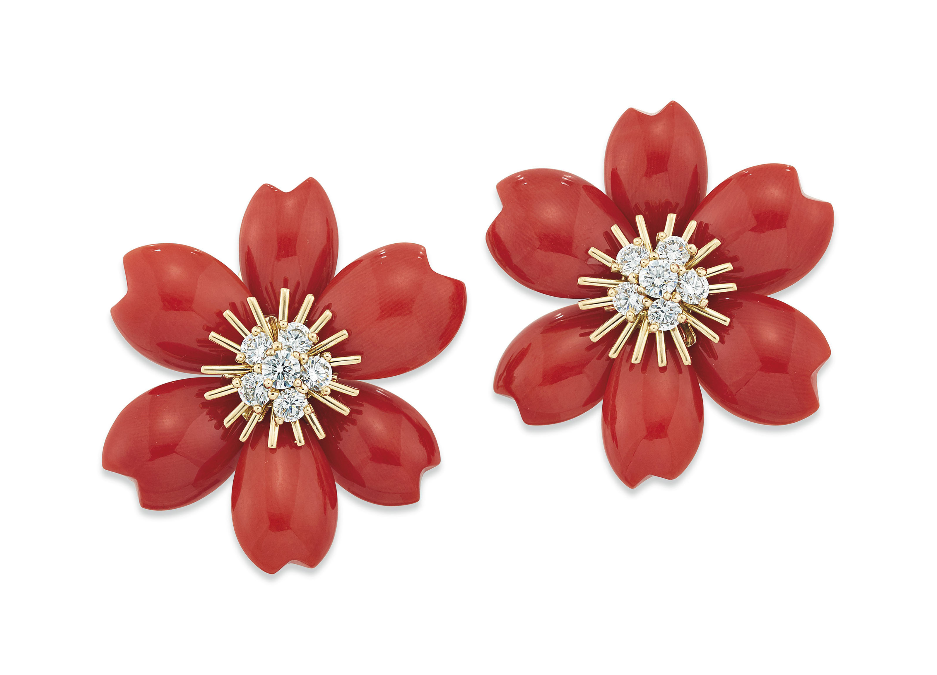 Coral And Diamond Rose De Noel Earrings Van Cleef Arpels