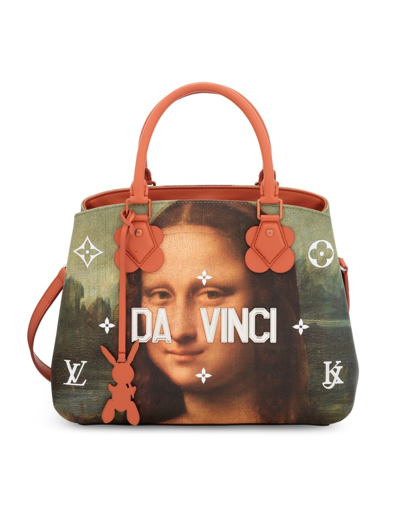 A limited-edition Da Vinci Leather Masters Montaigne with silver & copper hardware by Jeff Koons, Louis Vuitton, 2018. Dimensions 33 w x 23 h x 15 d cm. Sold for £2,500 on 11 June 2019 at Christie’s in London