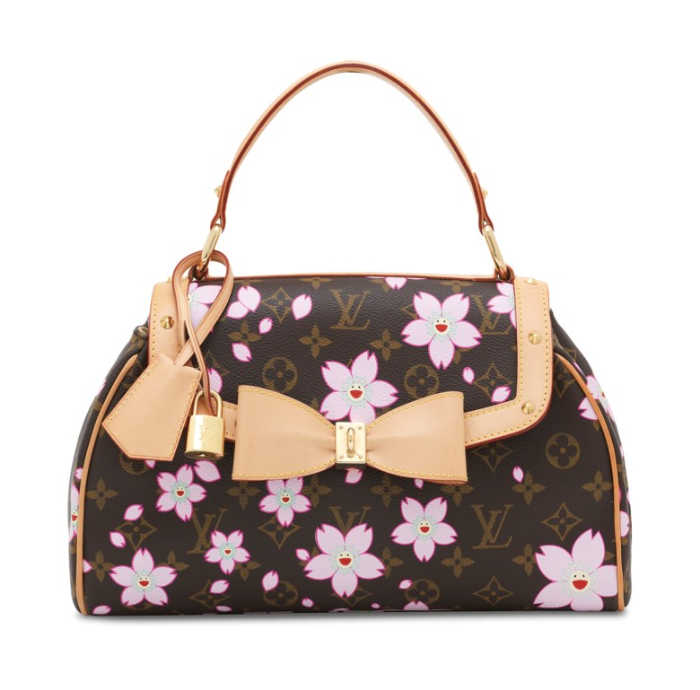A limited-edition Cherry Blossom Monogram Canvas Sac Retro PM by Takashi Murakami, Louis Vuitton, 2003. Dimensions 30 w x 19 h x 9 d cm. Sold for £2,750 on 11 June 2019 at Christie’s in London