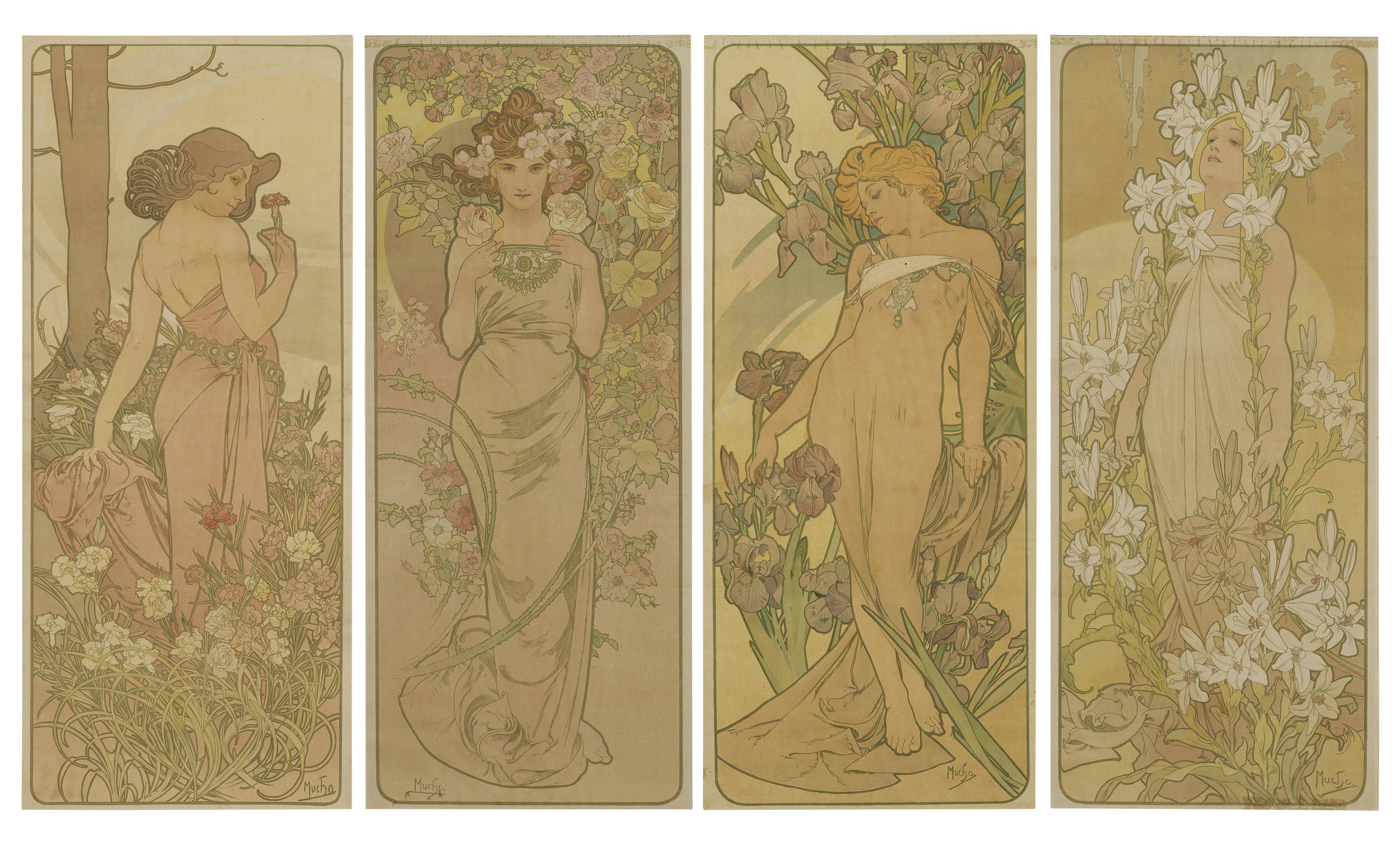 ALPHONSE MUCHA (1860-1939), Les fleurs: l'iris, l'œillet, le lys
