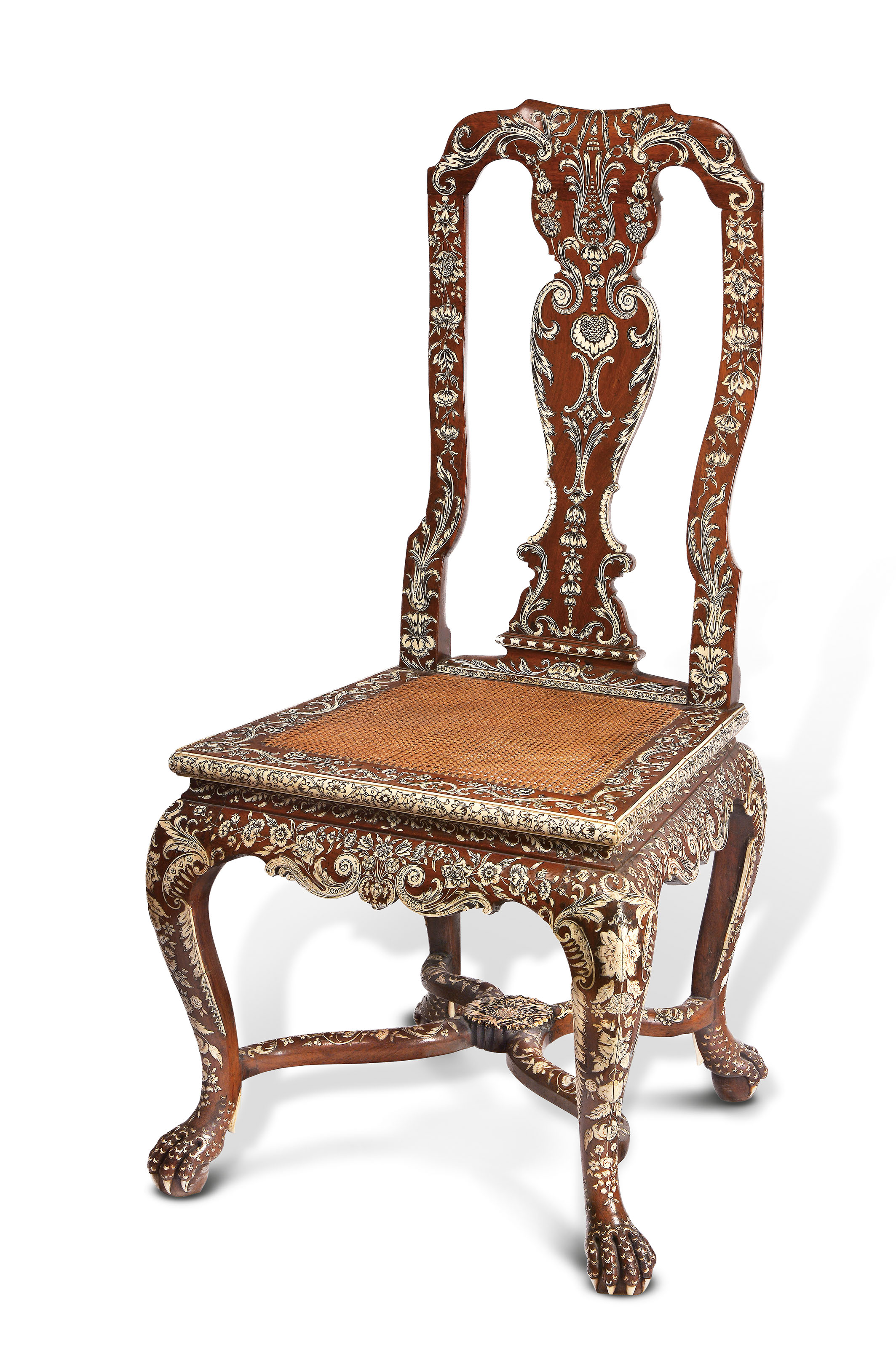 A Pair Of Anglo Indian Ivory Inlaid Padouk Side Chairs