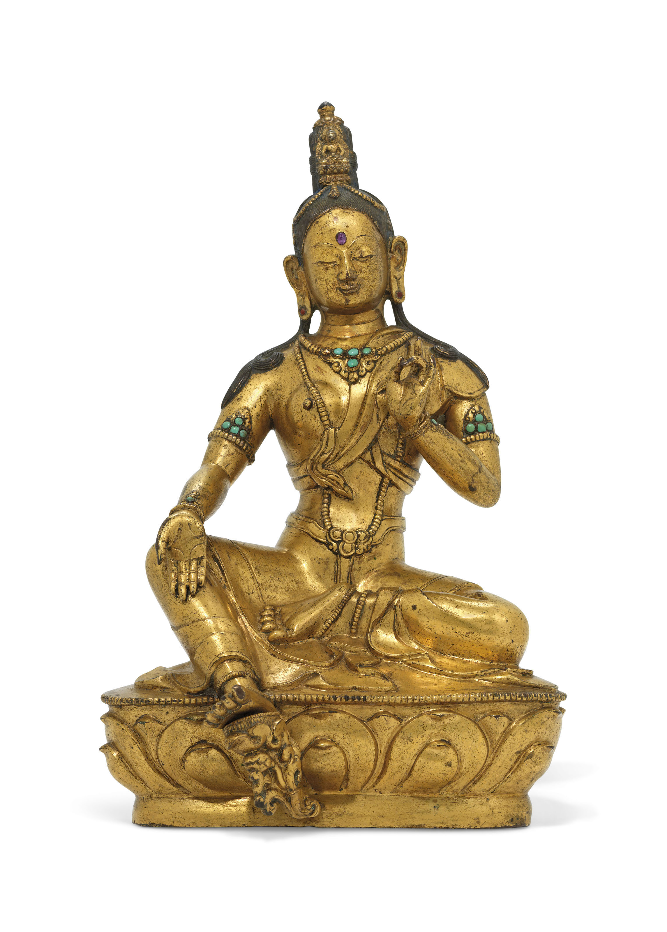 A GILT-BRONZE FIGURE OF GREEN TARA