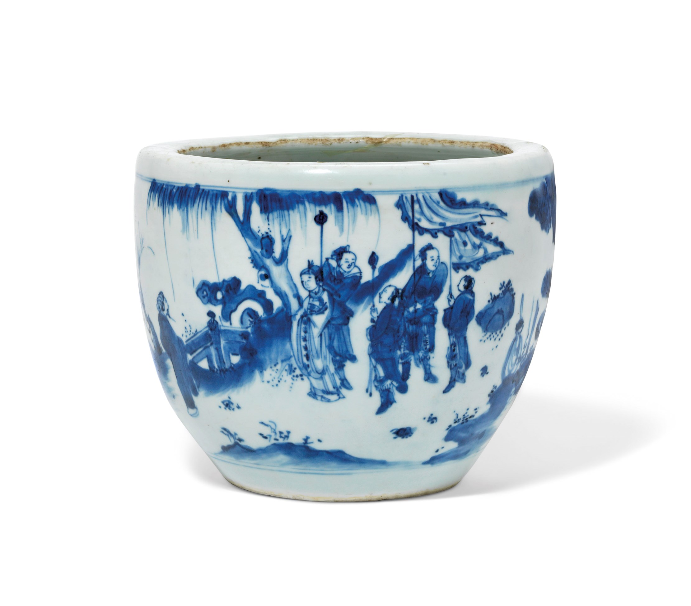 A BLUE AND WHITE 'FIGURAL' JARDINIÈRE, TRANSITIONAL PERIOD, MID-17TH