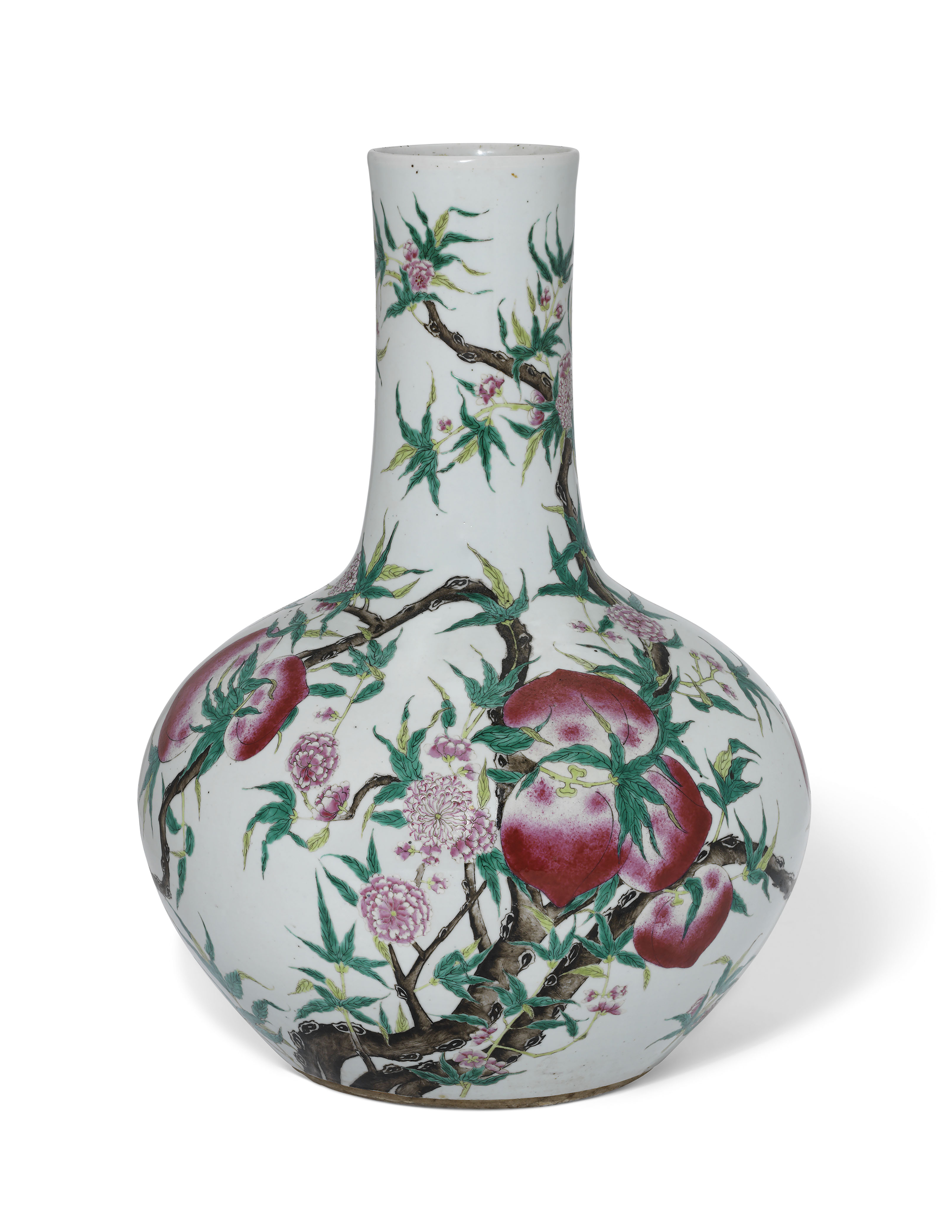 A LARGE FAMILLE ROSE 'NINE PEACHES' VASE, TIANQIUPING , 19TH20TH