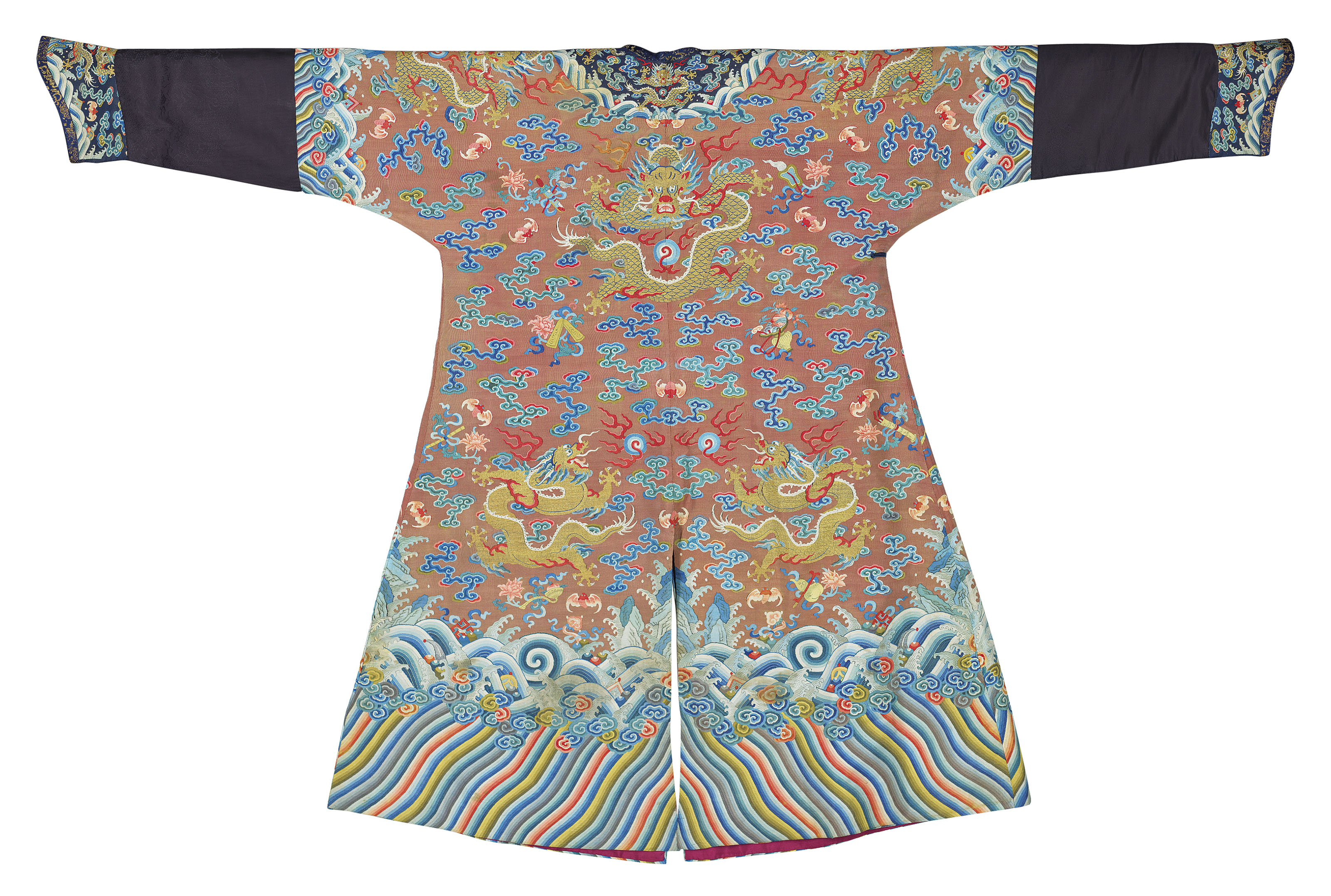 A BROWN-GROUND KESI DRAGON ROBE, MANGPAO