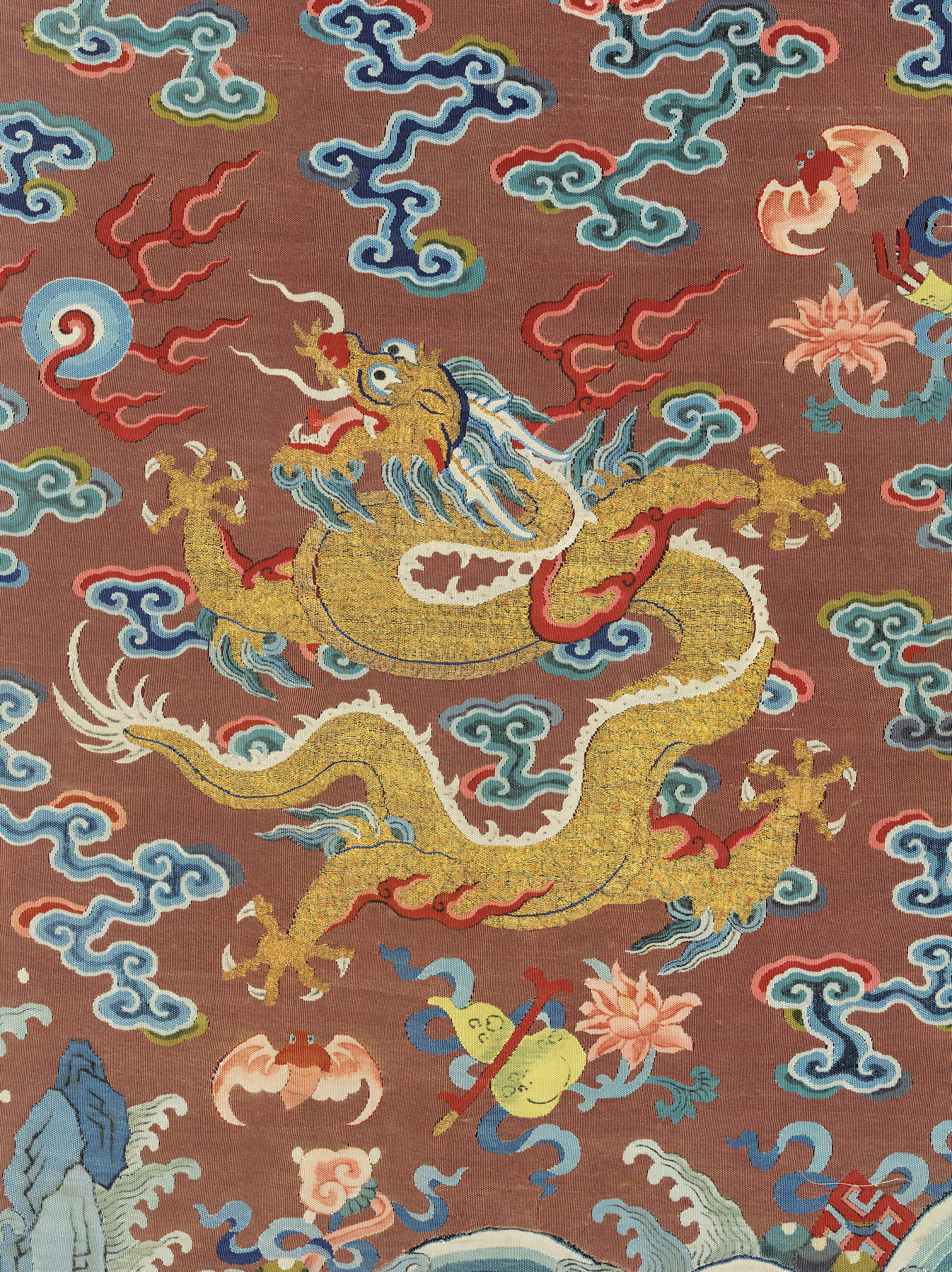 A BROWN-GROUND KESI DRAGON ROBE, MANGPAO