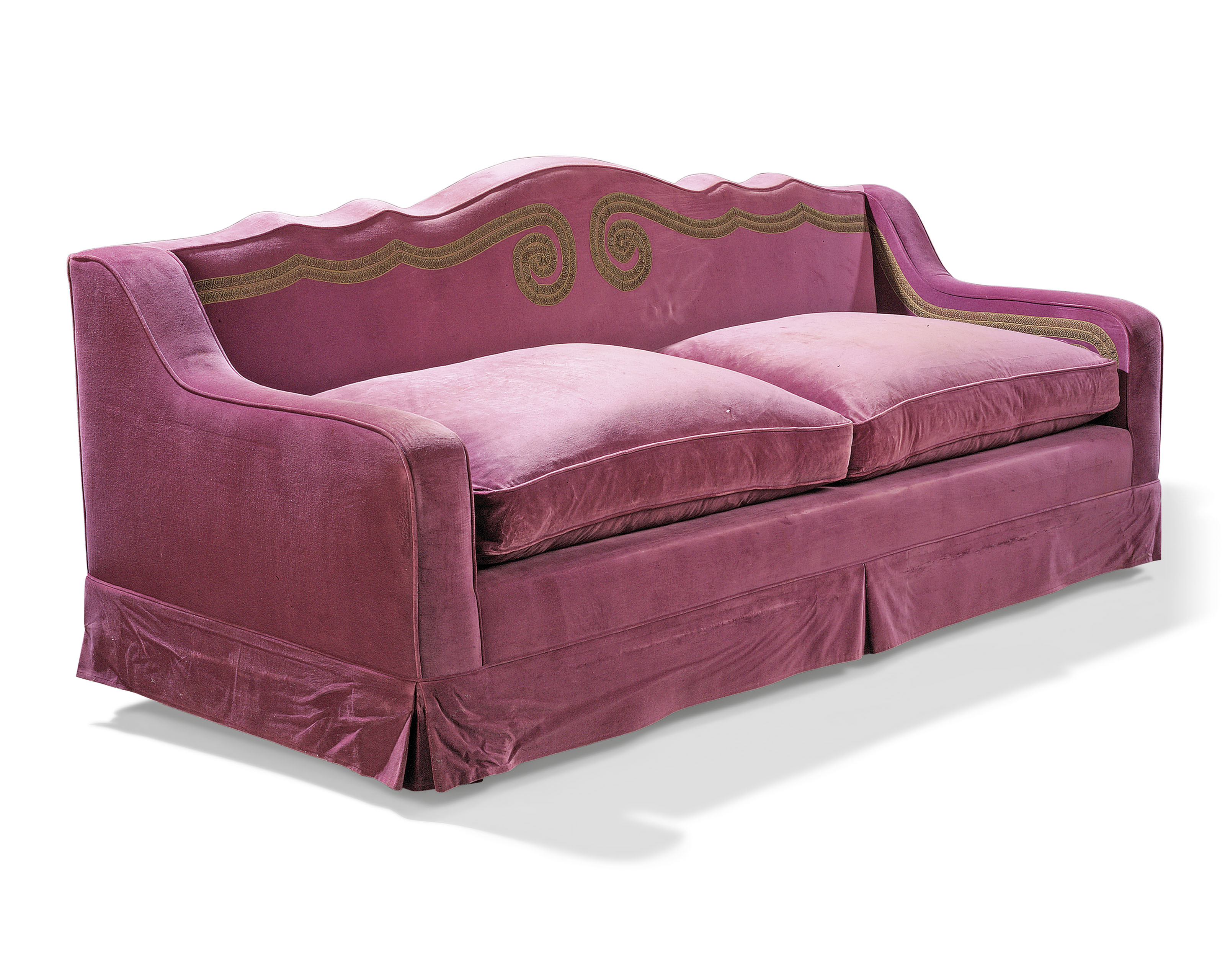 A PURPLE VELVET AND GILTBRAID LARGE SOFA , MODERN, DESIGNED BY NICOLO