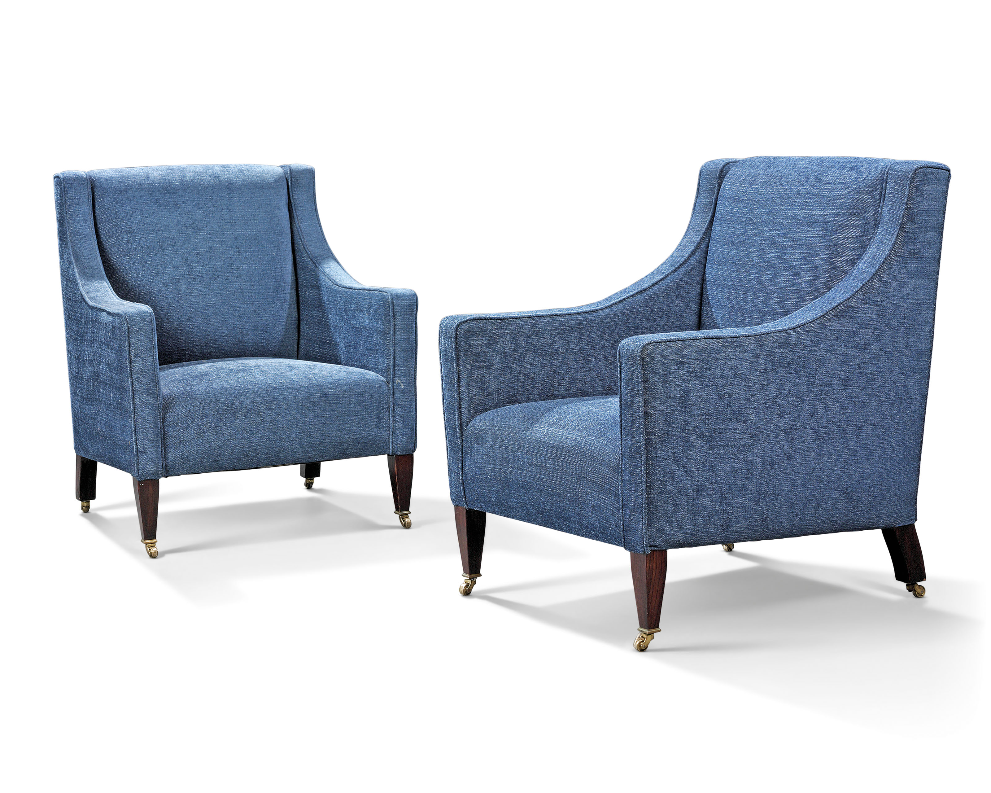 A PAIR OF BLUE ARMCHAIRS