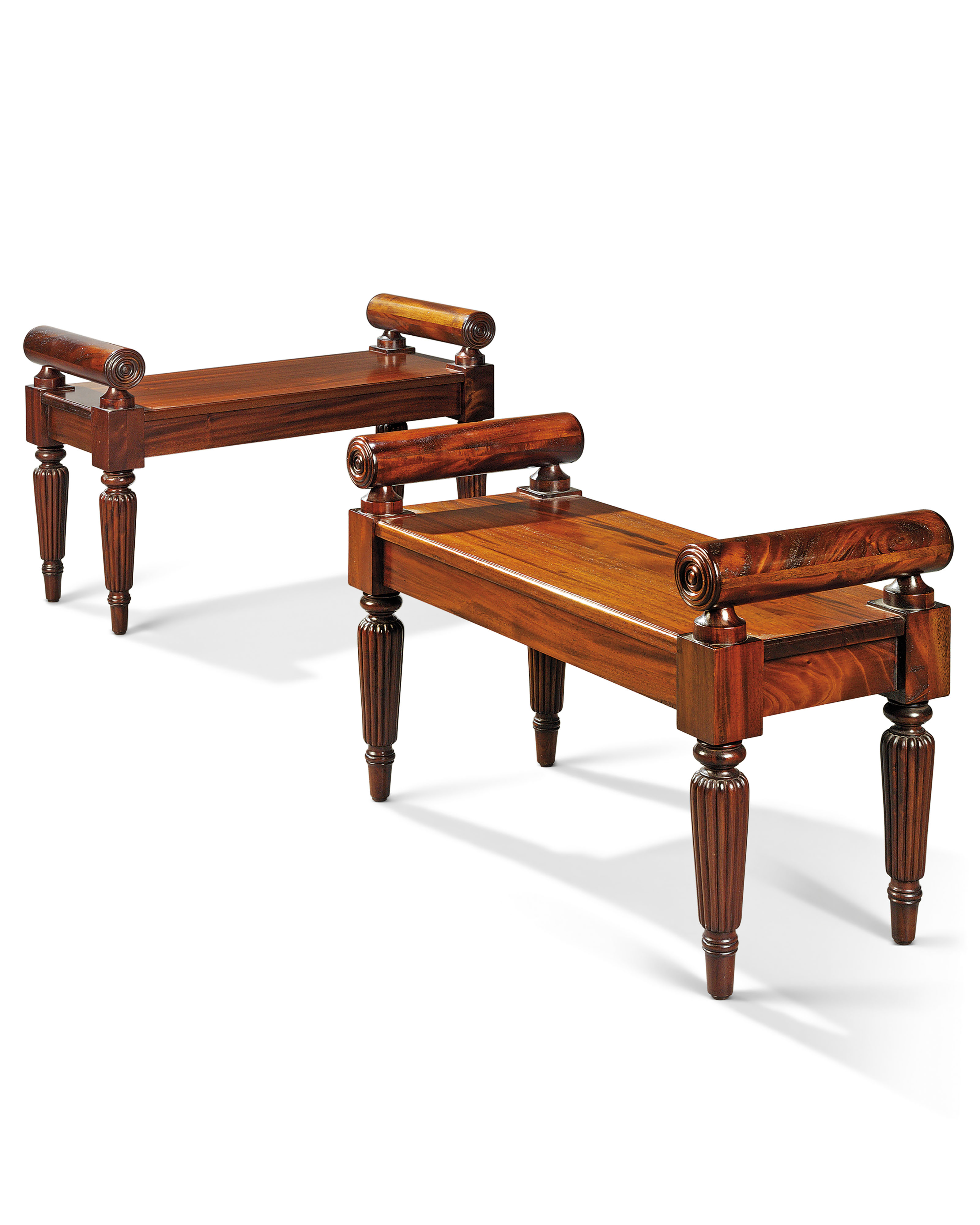A Pair Of Mahogany Hall Benches Late 20th Century Of Regency
