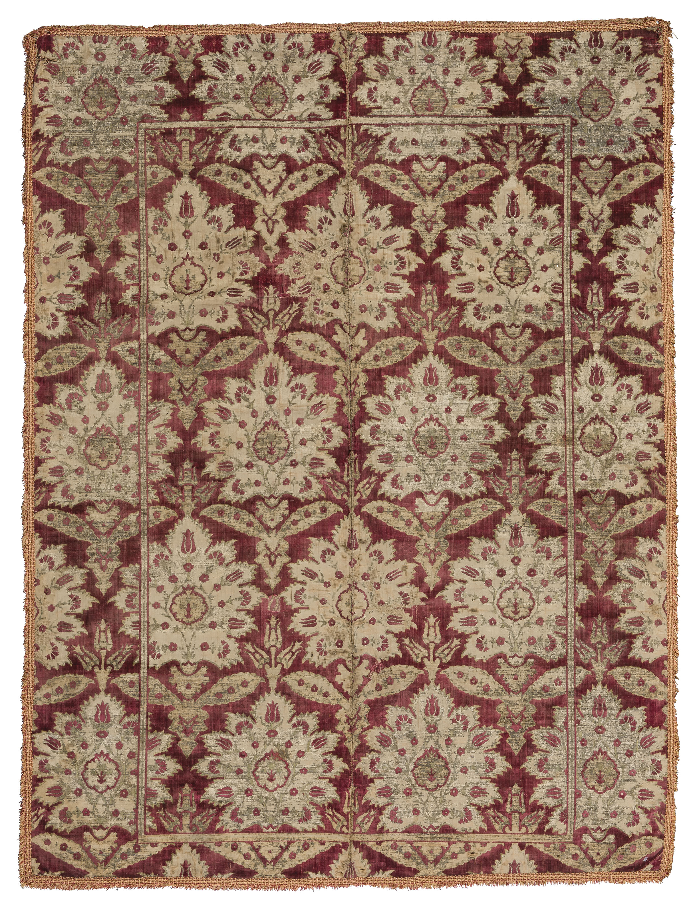 A large silk velvet and metal-thread panel, Bursa, Ottoman Turkey, 17th century. Dimensions: 67⅜ x 50 in (171 x 127 cm). Estimate: &pound;20,000-30,000. Offered in Art of the Islamic and Indian Worlds Including Oriental Rugs and Carpets on 2 May 2019 at Christie&rsquo;s in London