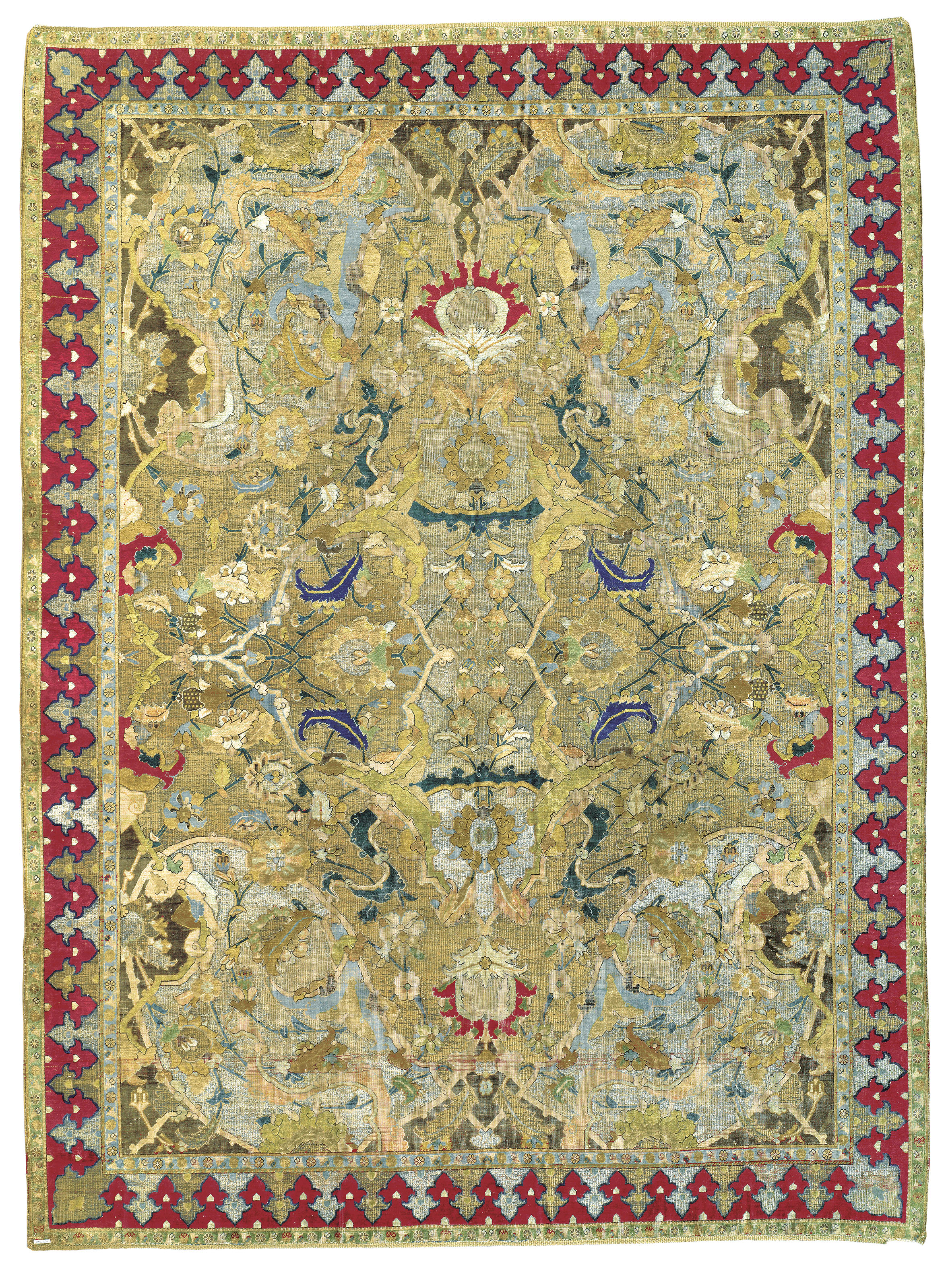 An important Safavid silk and metal-thread 'Polonaise' carpet, Isfahan, Central Persia, first quarter 17th century. 6 ft 5 in x 4 ft 7 in (201 cm x 145 cm). Sold for £3,724,750 on 2 May 2019 at Christie’s in London