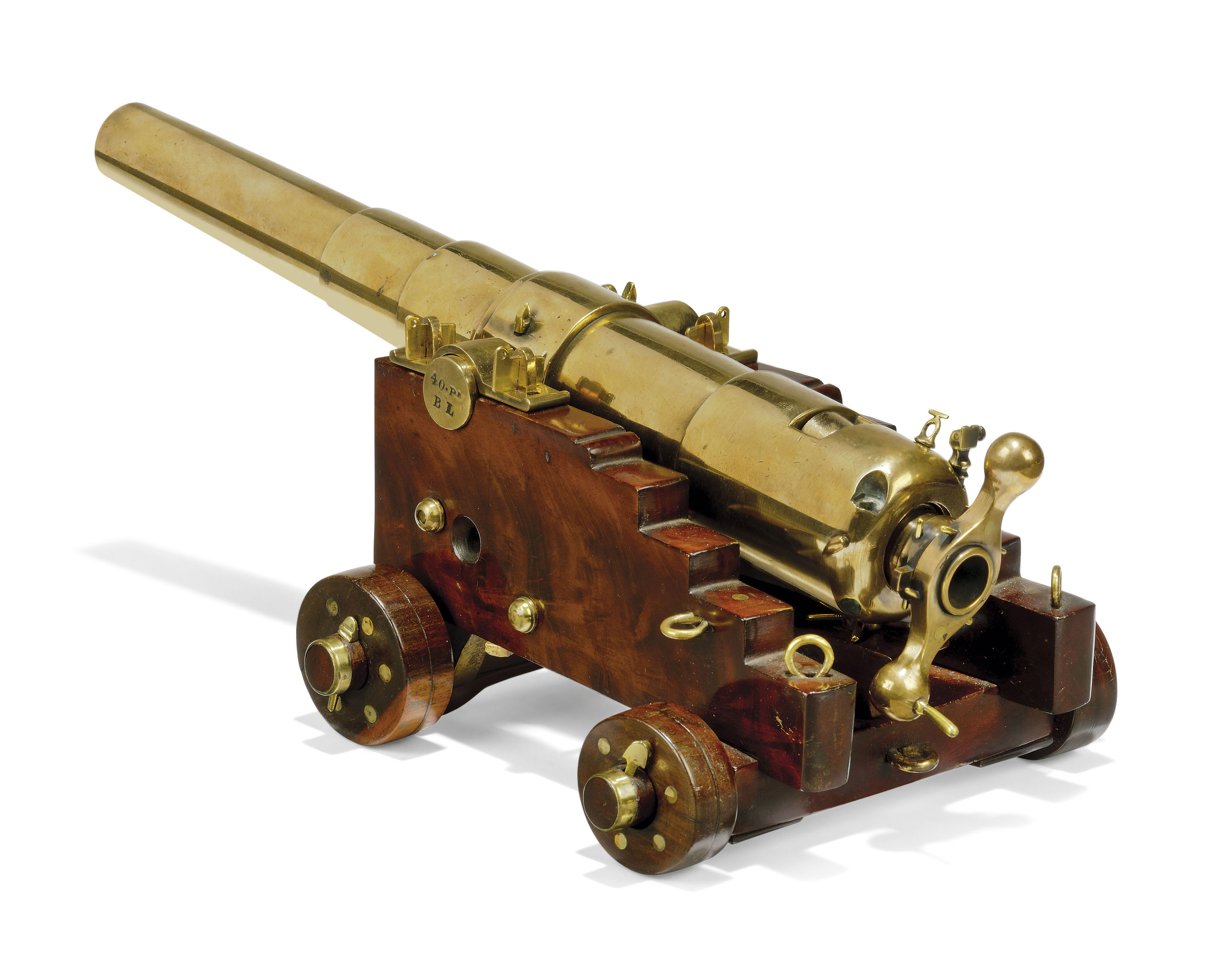 A PAIR OF LATE VICTORIAN BRONZE AND MAHOGANY SCALE MODELS OF 40LB NAVAL