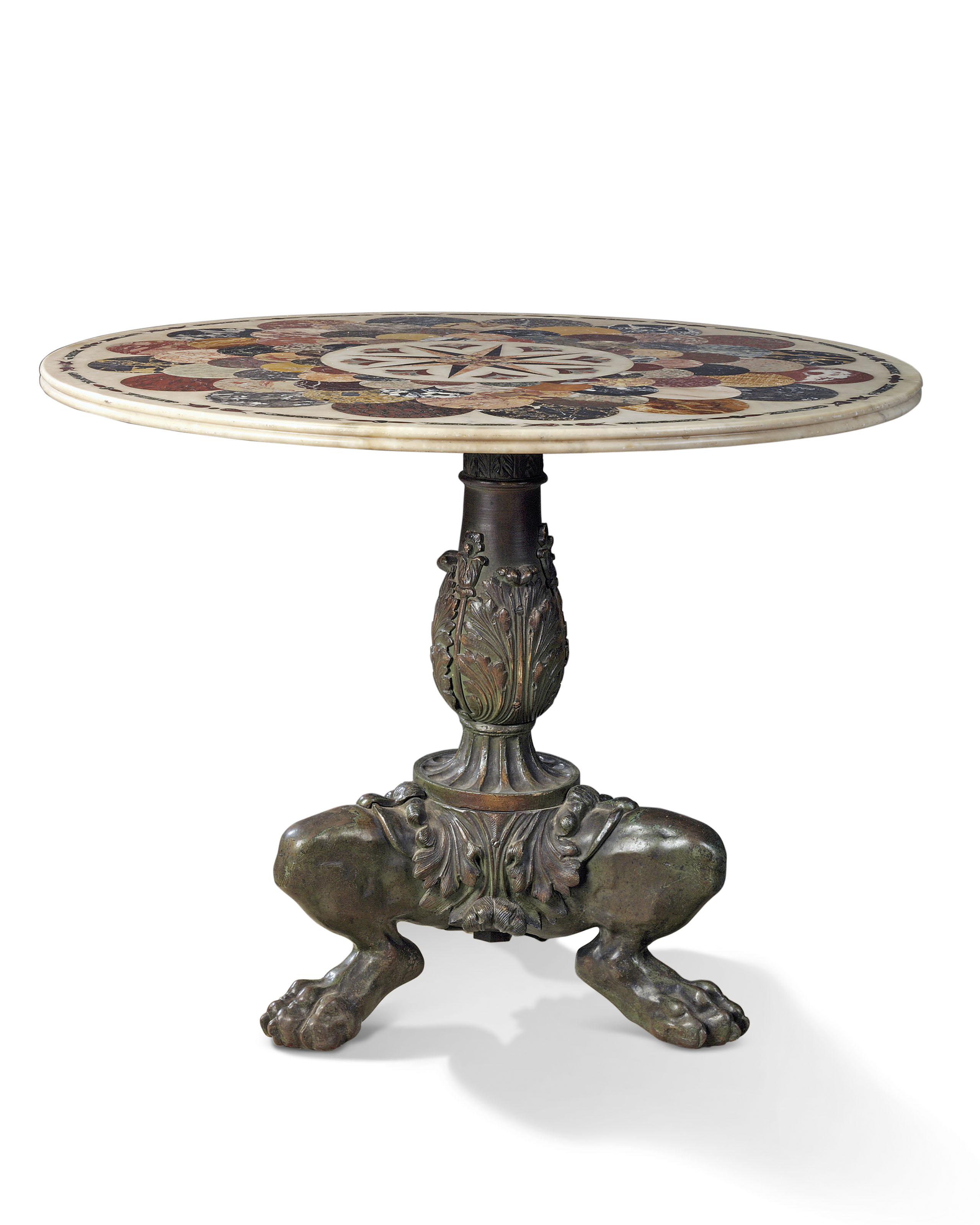 AN ITALIAN PATINATED BRONZE AND SPECIMEN MARBLE CENTRE ...