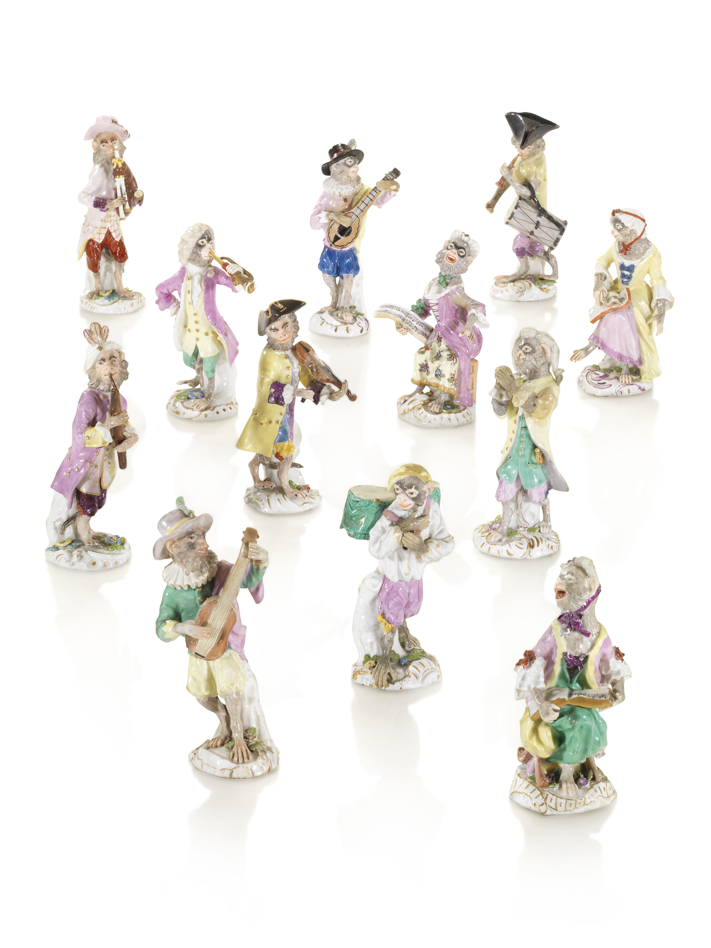 TWELVE MEISSEN PORCELAIN MONKEY BAND FIGURES