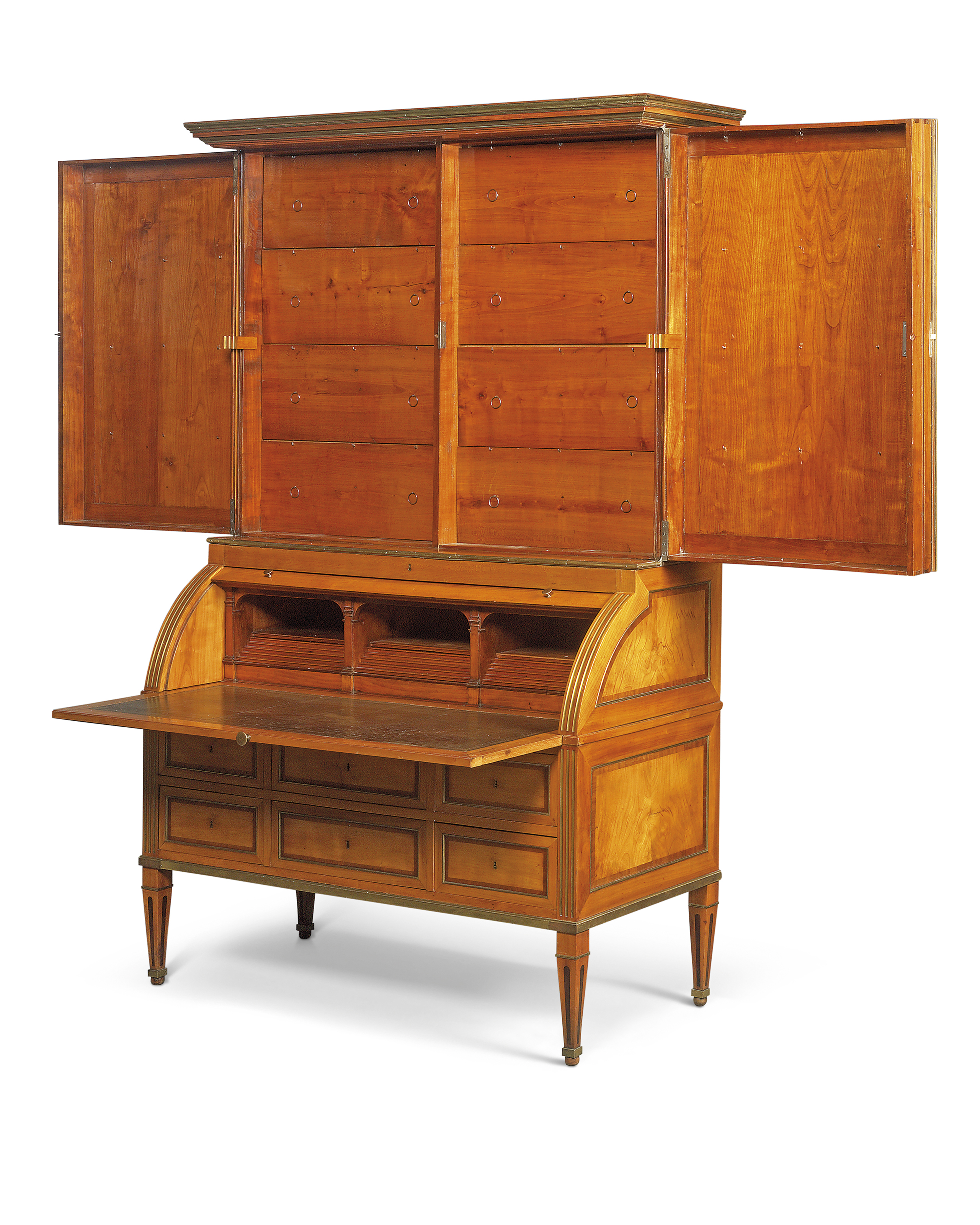 A German Brass Mounted And Satine Crossbanded Cherrywood Cabinet Containing Forty Eight Wax Reliefs The Cabinet Attributed To Theodor Commer The Wax Reliefs By Kaspar Bernhard Hardy Cologne Circa 1795 Bureau A Cylindre
