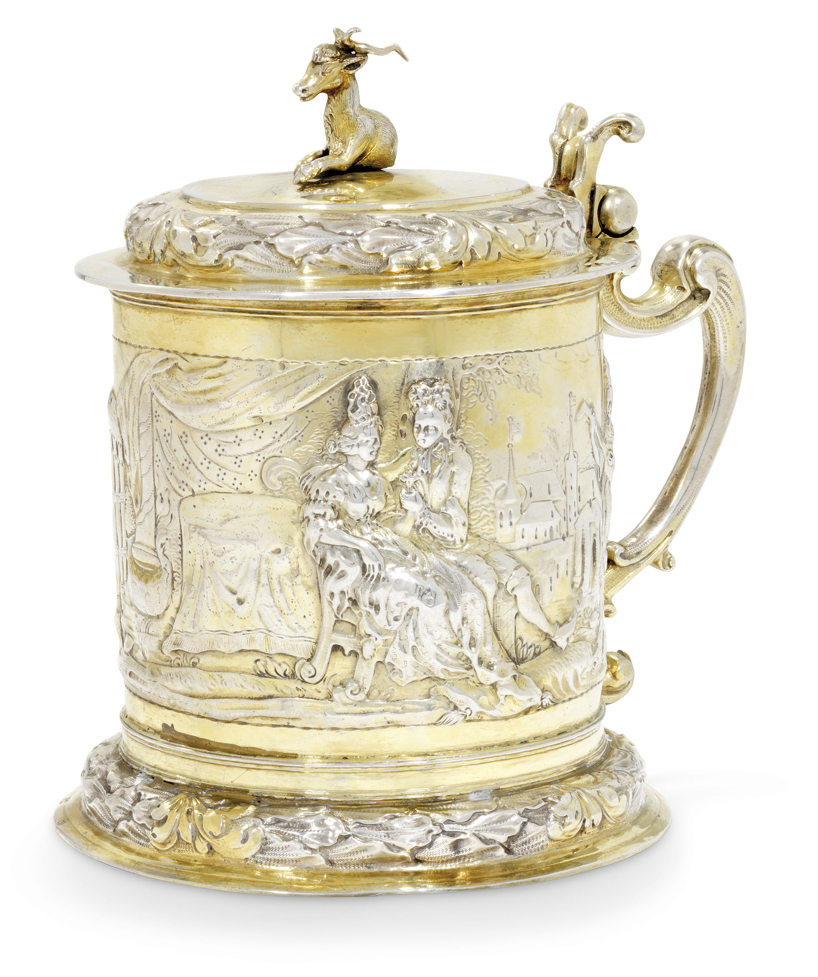A POLISH PARCEL-GILT SILVER TANKARD, MARK OF HIERONYMUS HOLL
