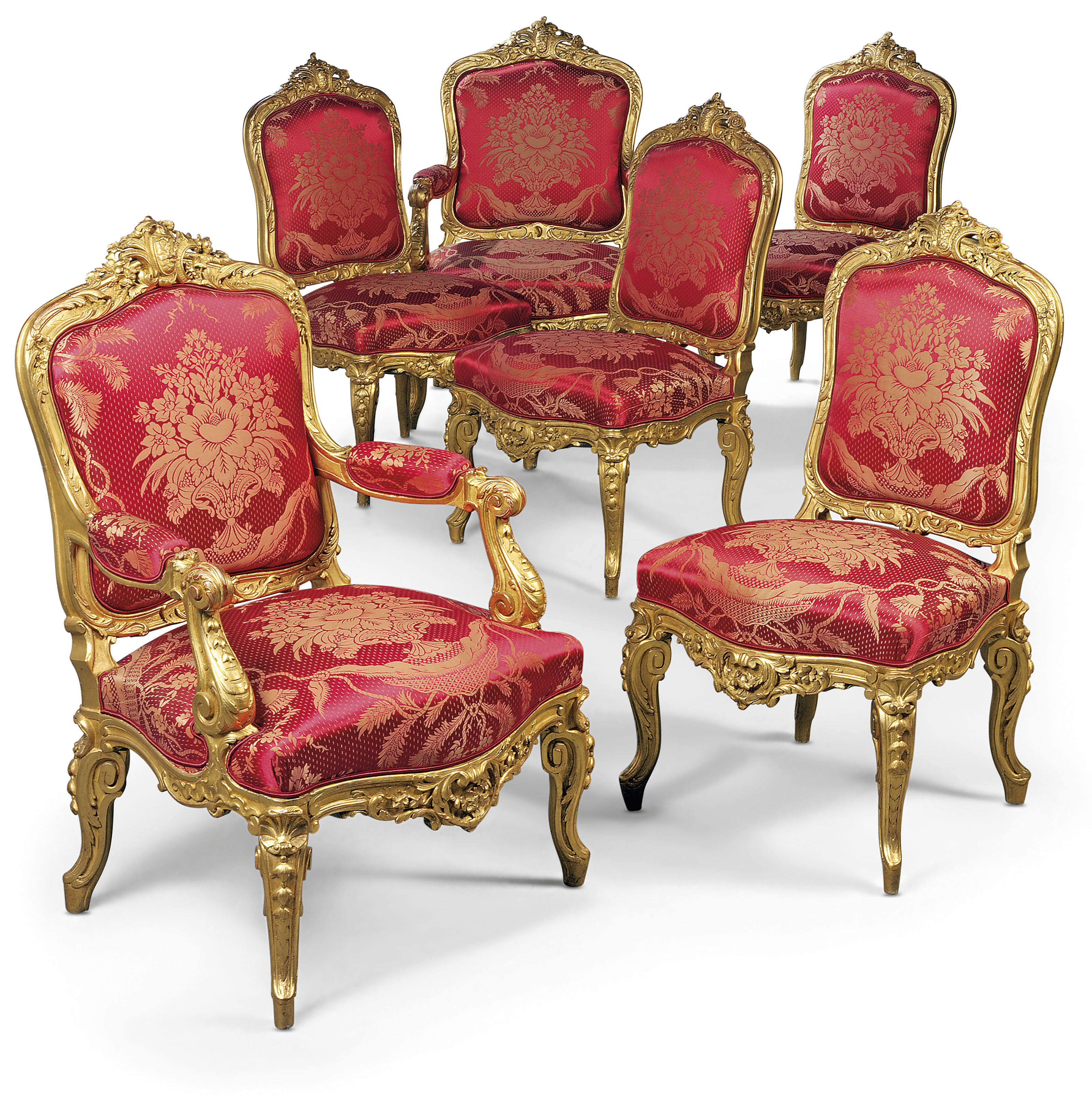 A SET OF SIX FRENCH GILTWOOD CHAIRS , OF LOUIS XV STYLE, LATE 19TH