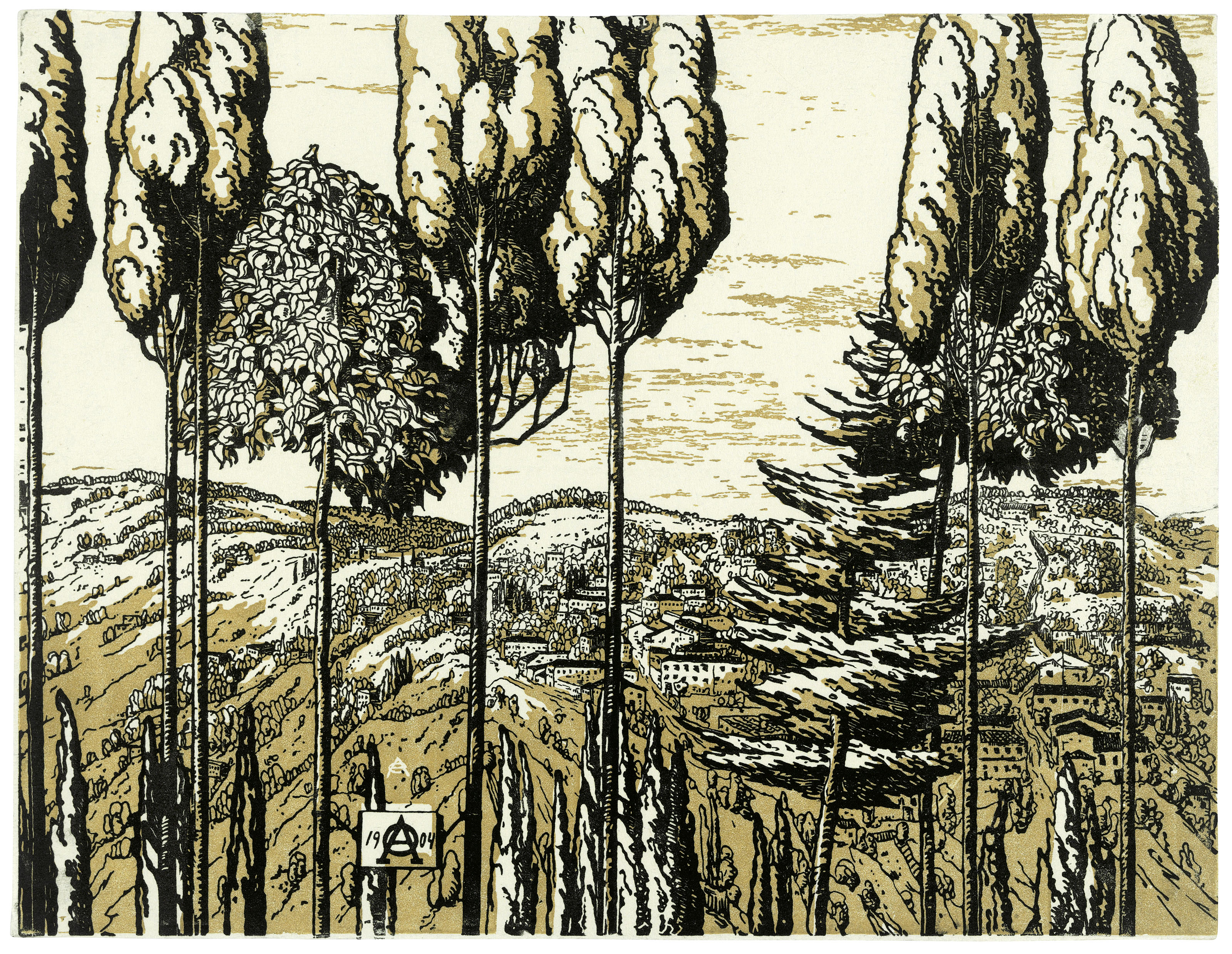 Anna Ostroumova-Lebedeva (1871-1955), Fiesole, Tuscany; and eight other compositions from the artist's travels, 1904. Dimensions: 10⅛ x 13⅛  in (25.5 x 33.2  cm); and smaller. Sold for £3,750 on 3 June 2019 at Christie’s in London