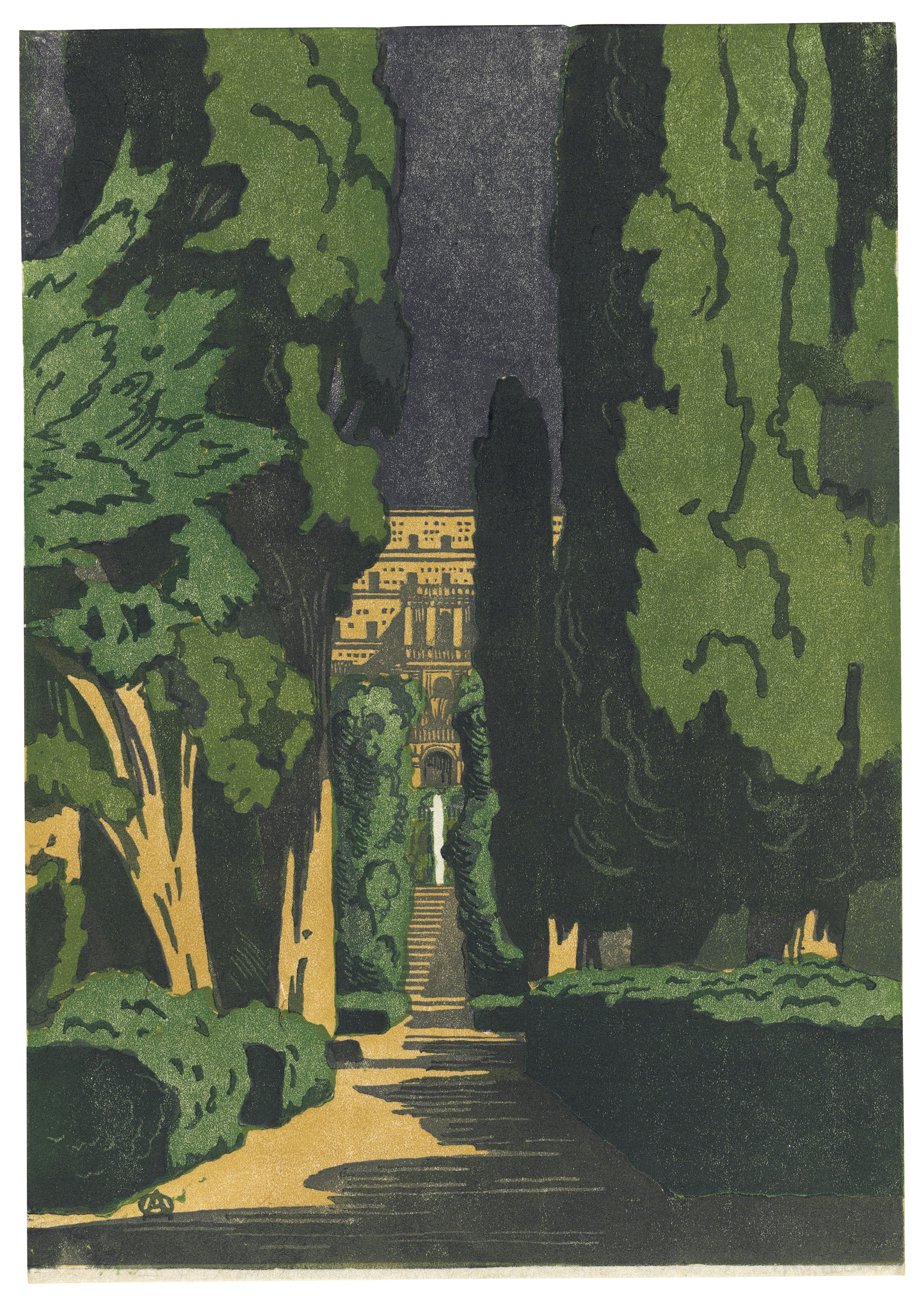 Anna Ostroumova-Lebedeva (1871-1955), Villa d'Este; Villa Borghese; and six other compositions, 1924. Dimensions: 12⅛ x 17⅝  in (30.8 x 45  cm); and smaller. Sold for £7,500 on 3 June 2019 at Christie’s in London