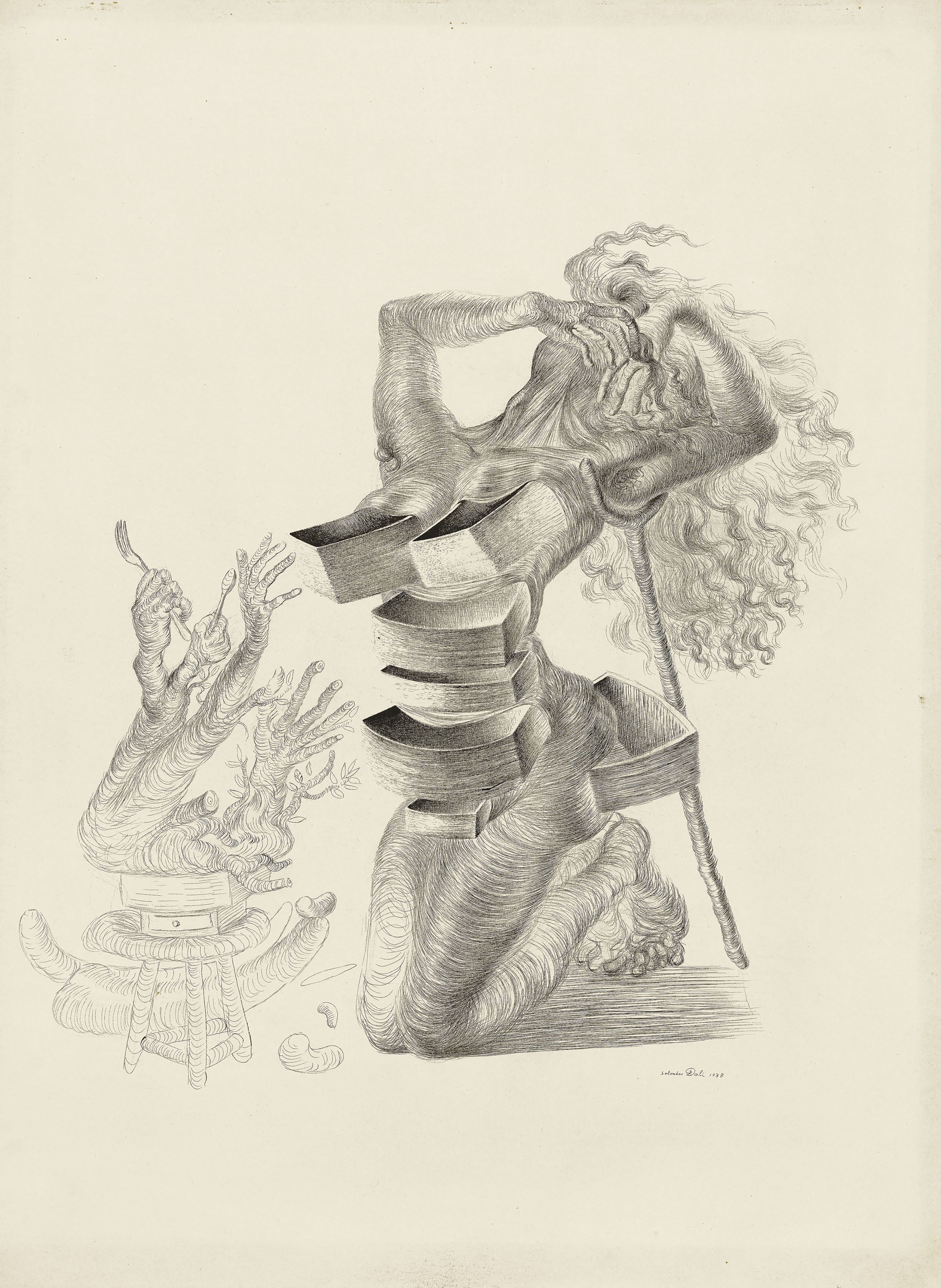 Salvador Dal&iacute; (1904-1989), Figure aux tiroirs, 1937. Pen and ink on paper. 29⅝ x 21⅞  in (75.2 x 55.5  cm). Estimate: &pound;600,000-900,000. Offered in Impressionist and Modern Art Evening Sale on 18 June 2019 at Christie&rsquo;s in London