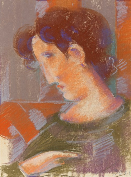 奧斯卡&middot;希勒姆爾（1888-1943），《紅色調的斜靠半身像》，1933年作。尺寸：21&frac12; x 16&frac14;吋（54.8 x 41.4公分）。估價：150,000-250,000英鎊。此拍品於2019年6月19日在佳士得倫敦印象派及現代紙上作品拍賣會中上拍

