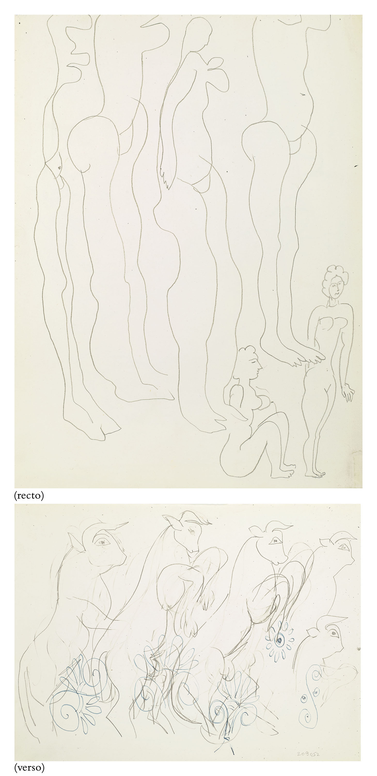 Croquis de nus (recto); Minotaures (verso)