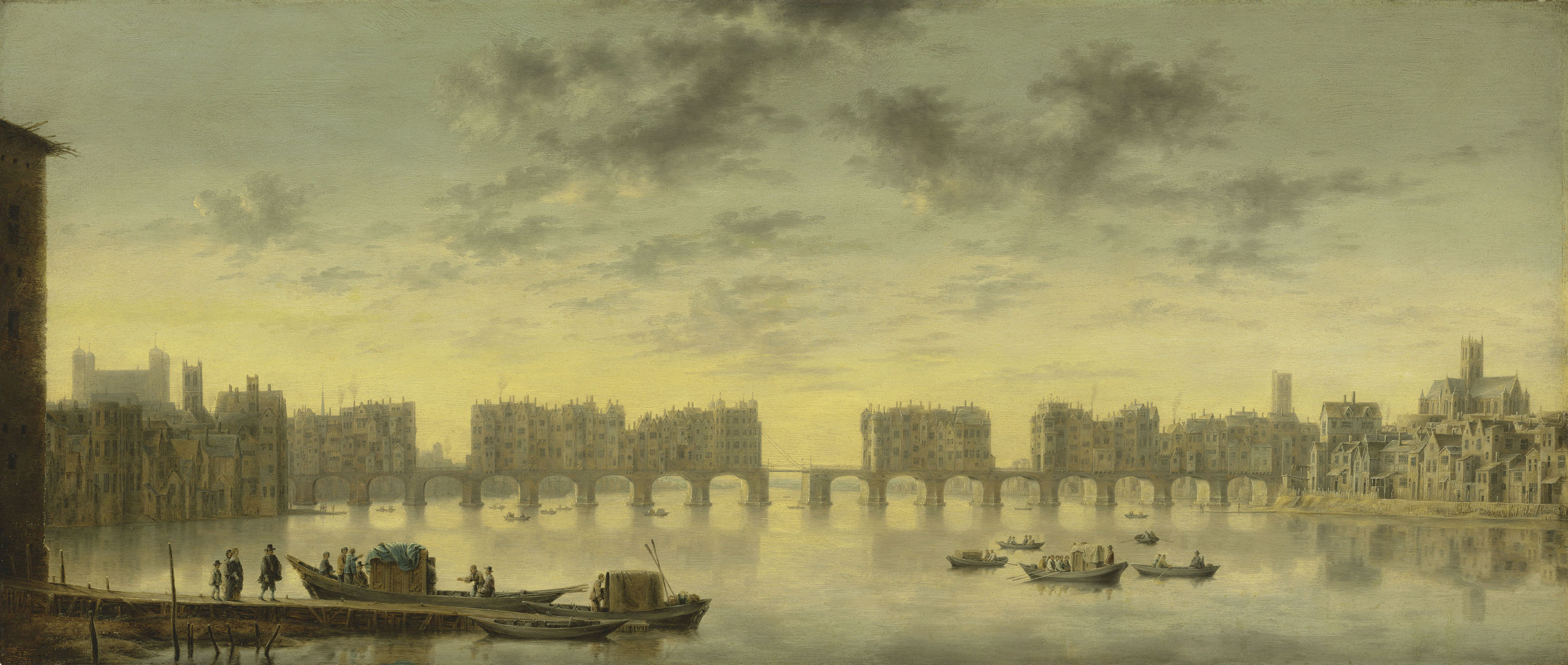 Claude de Jongh (Utrecht c. 1600-1663), Old London Bridge. 17⅛ x 40  in (43.4 x 101.5  cm). Sold for £1,091,250 on 4 July 2019 at Christie’s in London