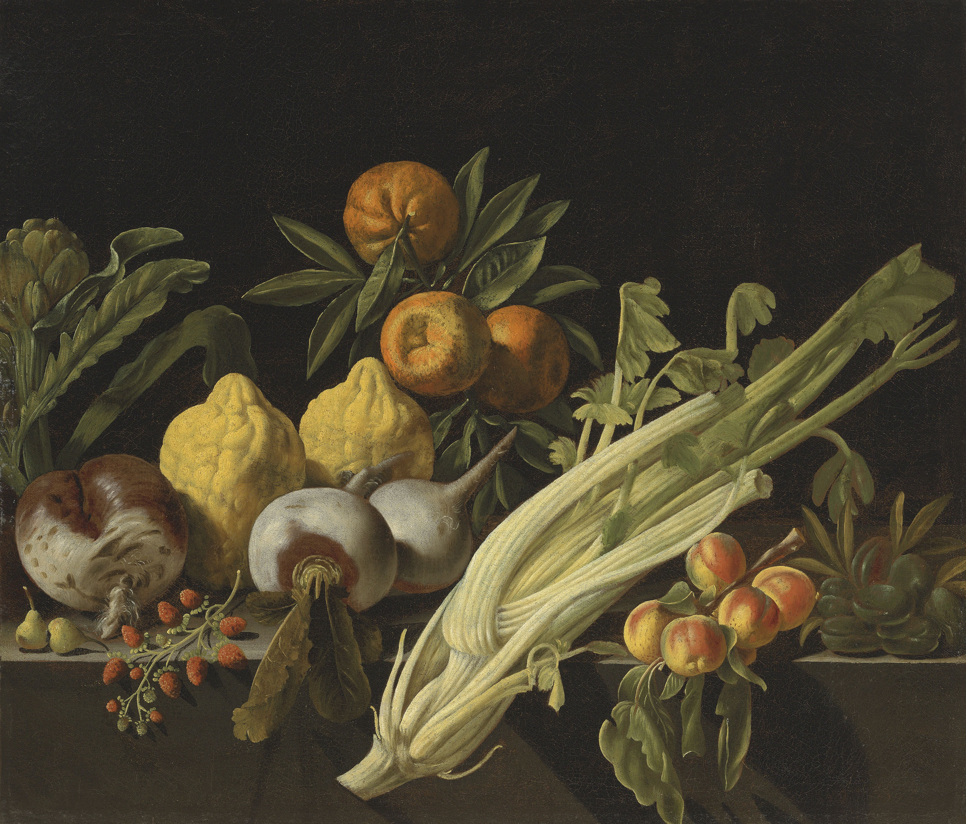 Fruit and vegetables on a ledge