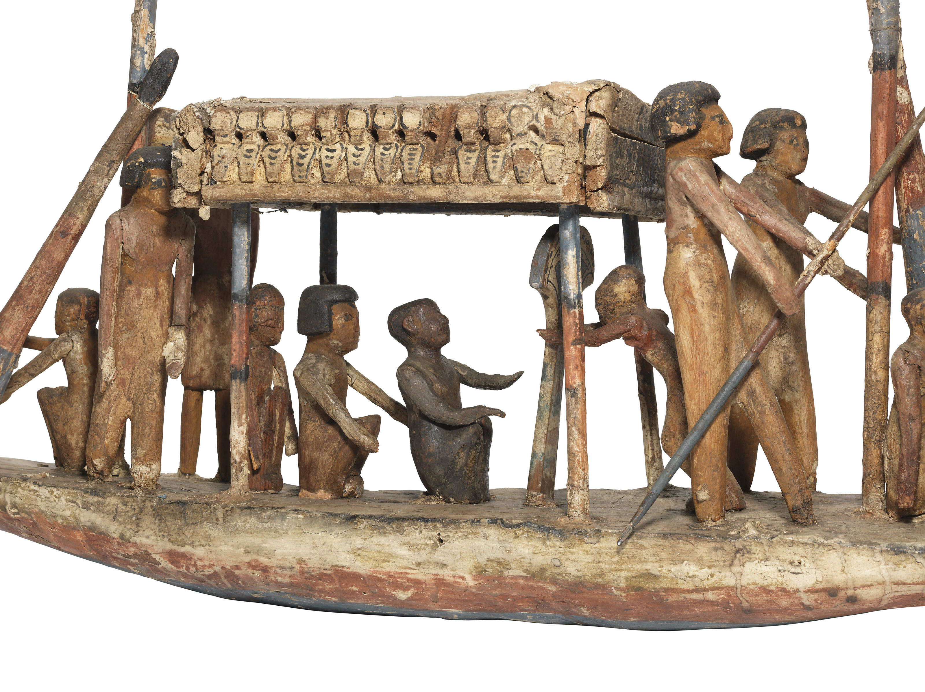 An Egyptian Gesso Painted Wood Funerary Model Of A Boat Middle