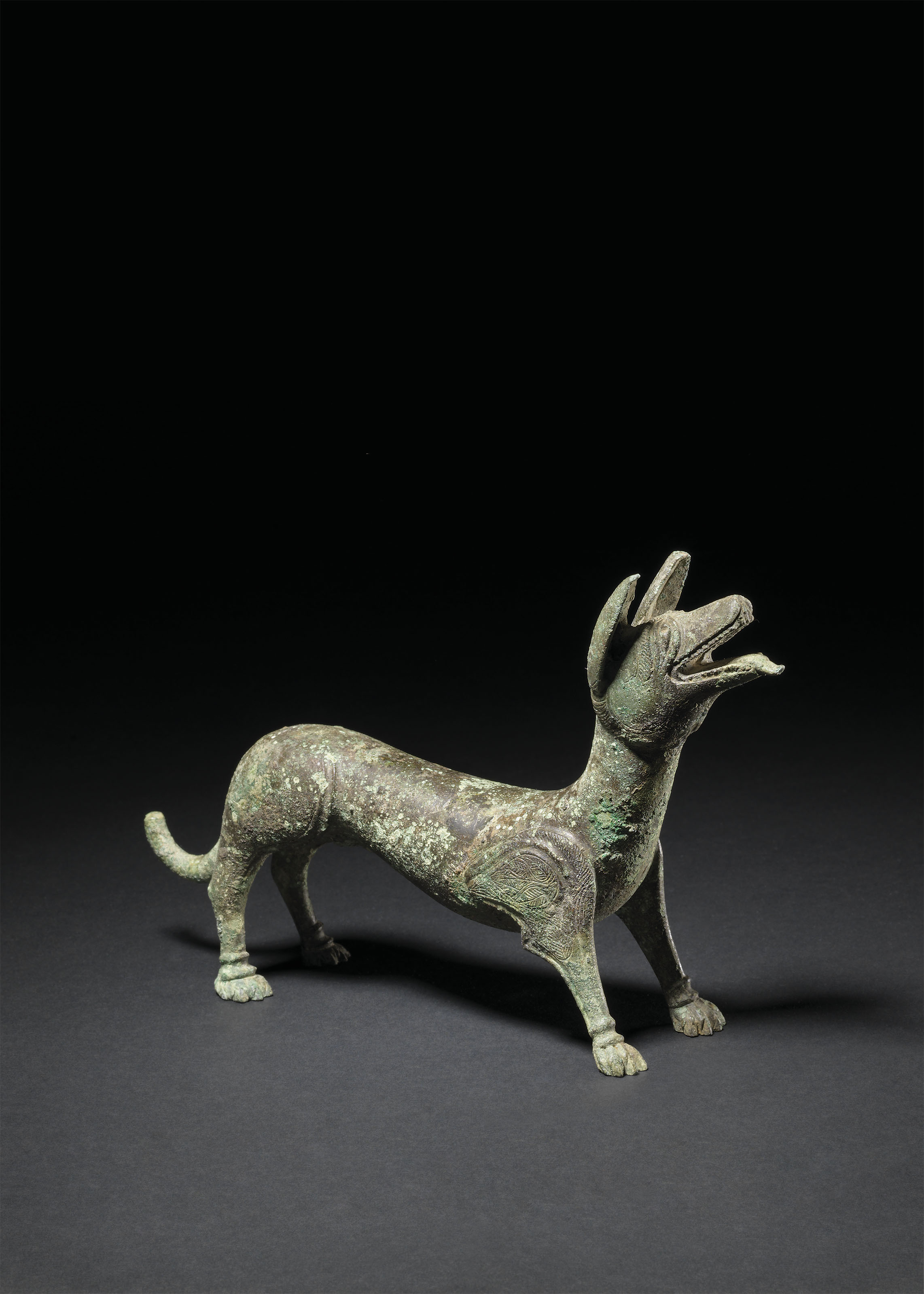 A Romano-British bronze dog, circa 4th century A.D.&nbsp;5&frac14;  in (13.4 cm) high; 8&frac12;  in (21.4 cm) long. Sold for &pound;137,500 on 3 July 2019 at Christie&rsquo;s in London