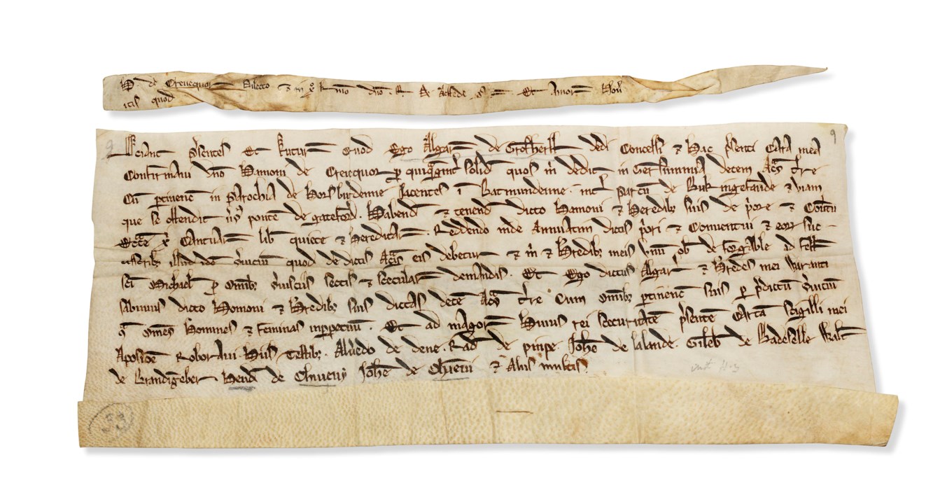 KENT 13th century. Document on vellum, grant by Algar de Grofherst to