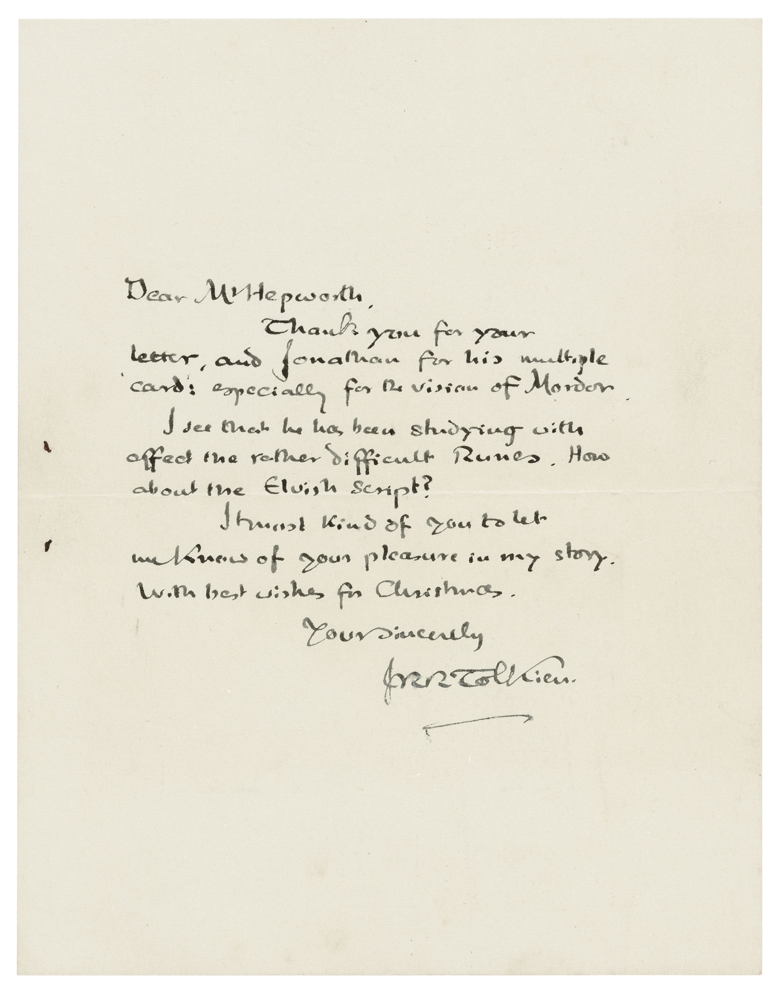 TOLKIEN, John Ronald Reuel (1892-1973). Two autograph letters signed ...