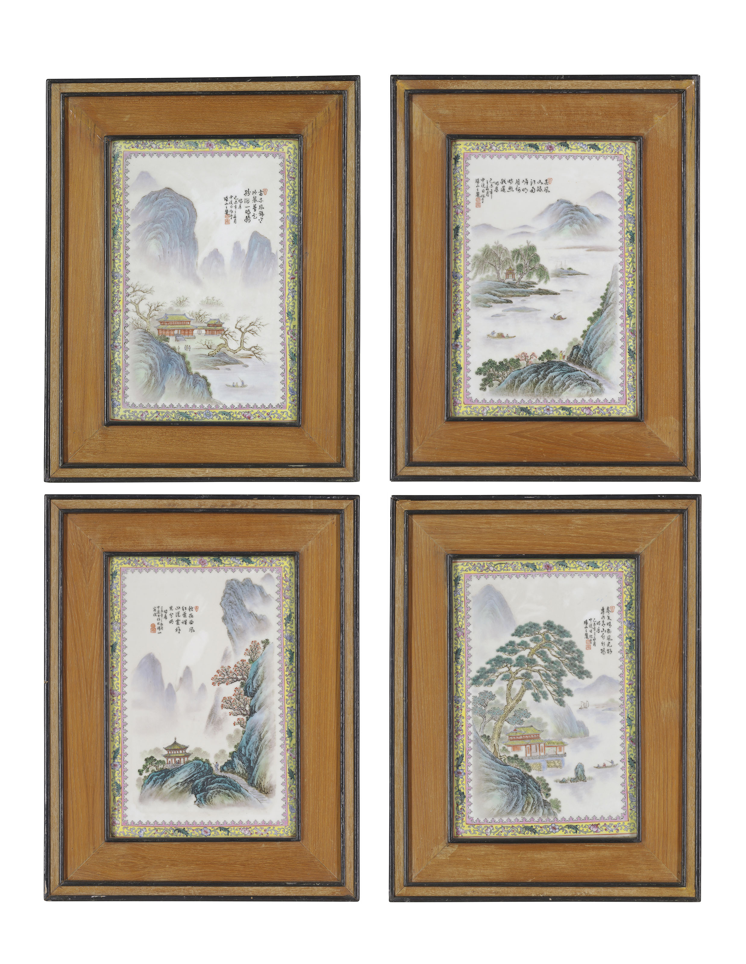 民国粉彩四季山水图诗文瓷板一组四件, REPUBLIC PERIOD (1912-1949) | Christie's