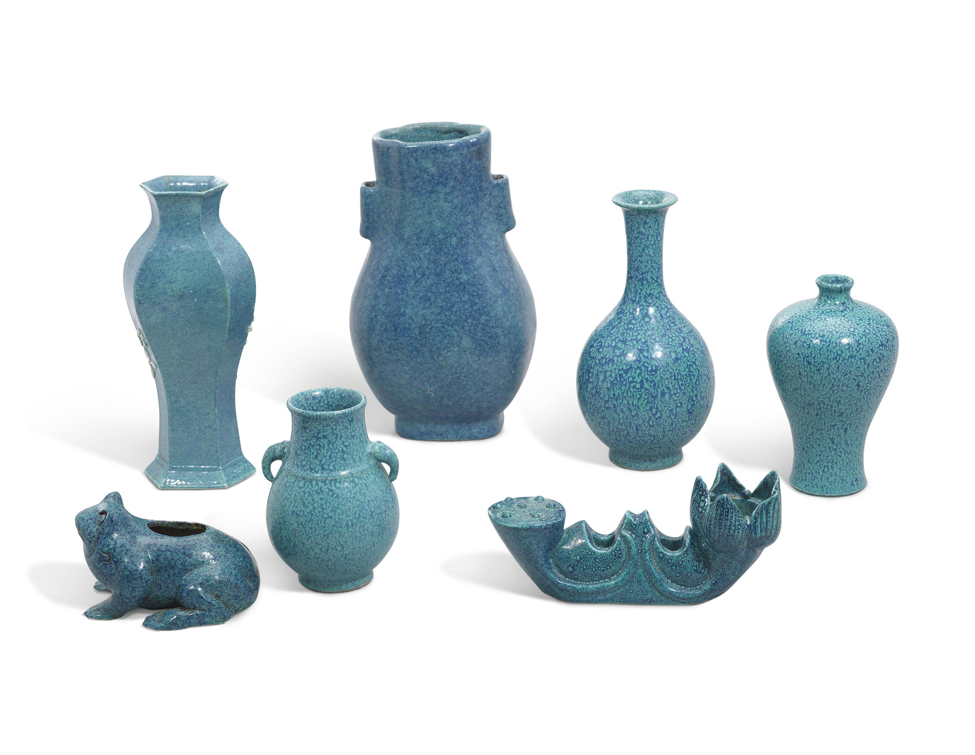A GROUP OF SEVEN `ROBIN'S EGG'-BLUE-GLAZED VESSELS, 19TH