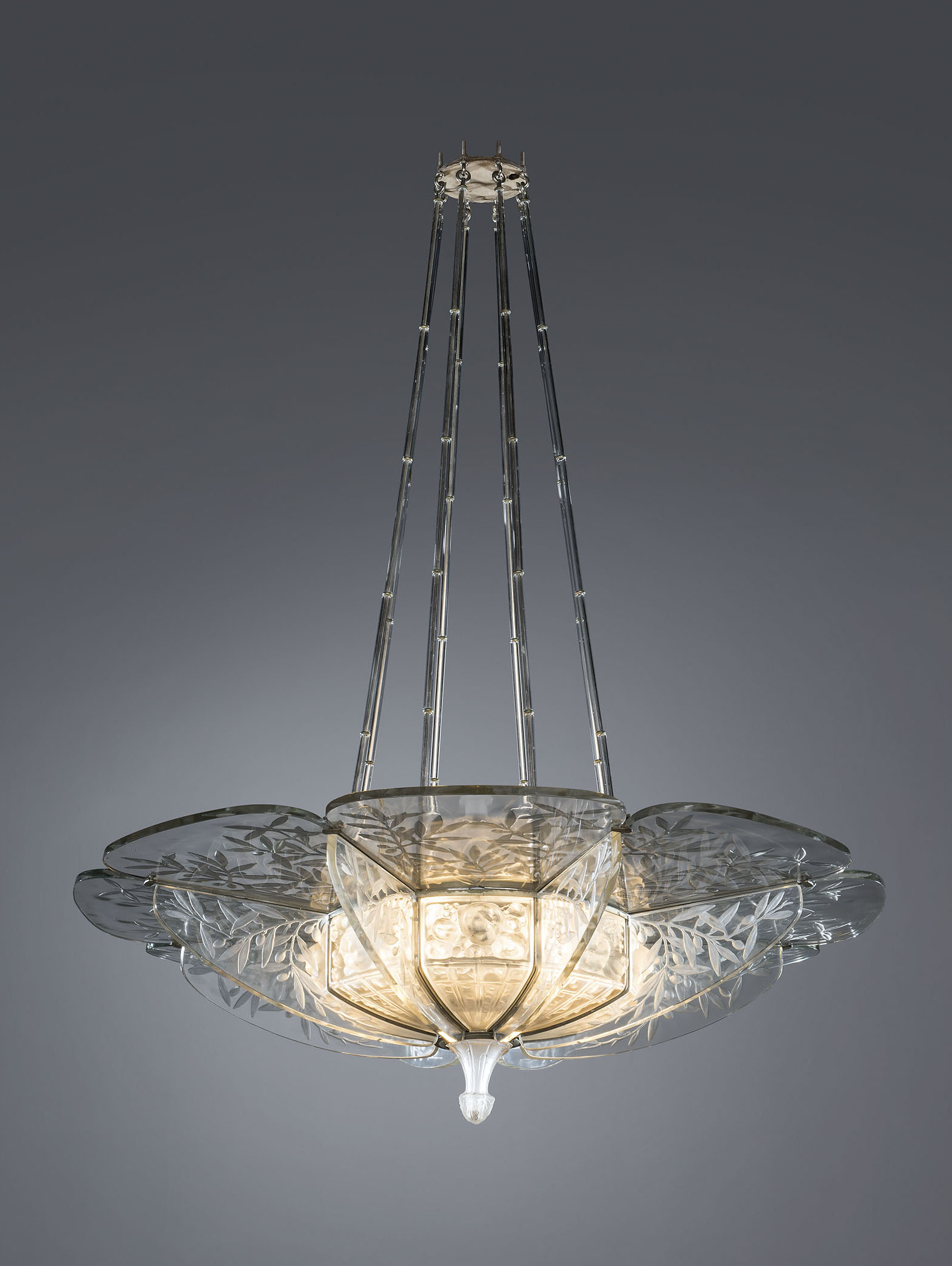 Ren&eacute; Lalique (1860-1945), &lsquo;Fruits&rsquo;, an important chandelier, no. 2259, designed 1913. 58&frac14; x 45 in (148 x 114 cm). Sold for &pound;317,250 on 16 October 2019 at Christie&rsquo;s in London