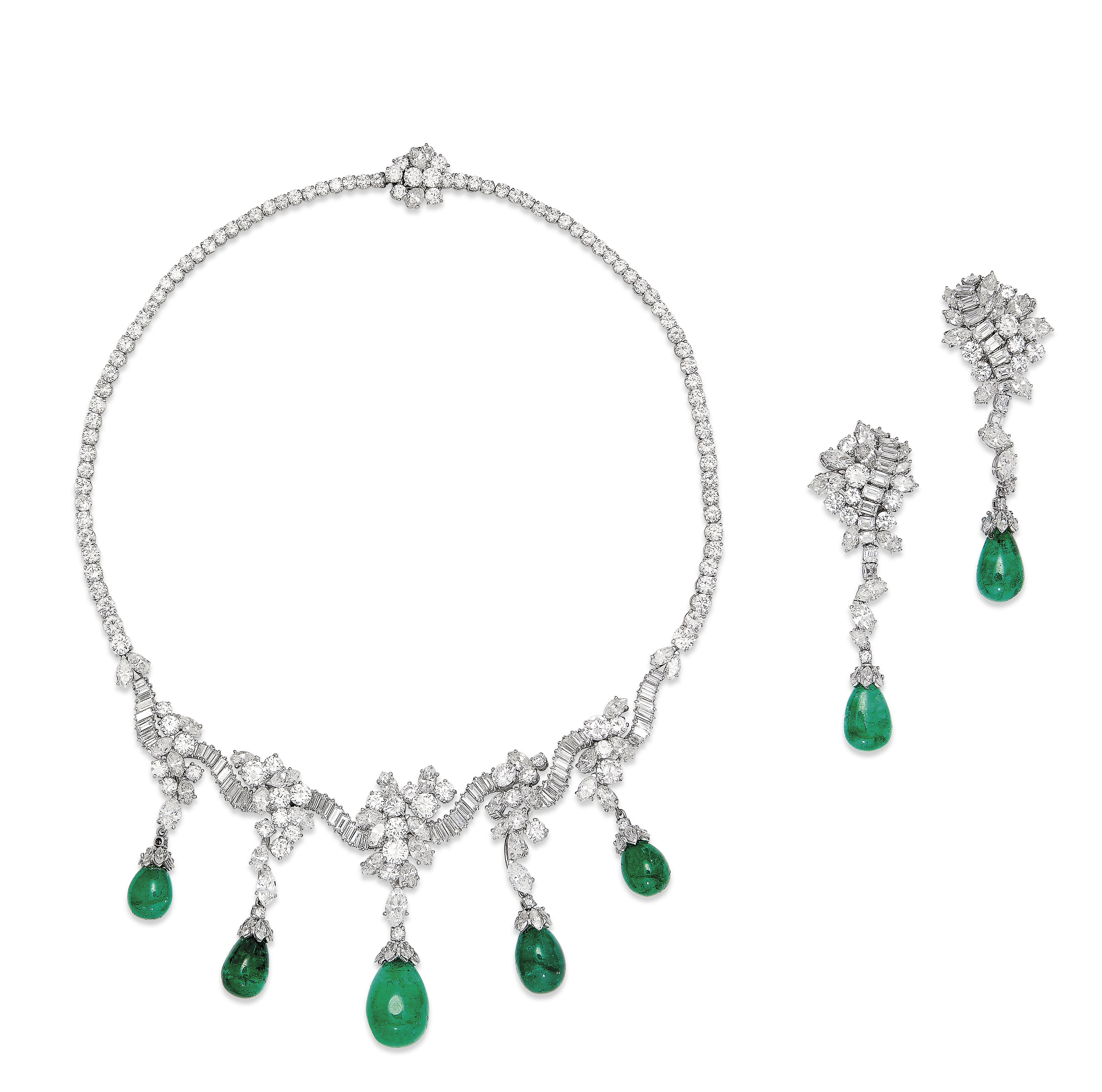 Emerald and diamond necklace 2025 and earring set