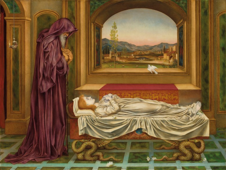 Evelyn De Morgan (1855-1919), The Wandering Jew ‘Whom the gods love die young. Oil on canvas. 31 x 41  in (78,8 x 104.2  cm). Estimate £40,000-60,000. Offered in British Art Victorian, Pre-Raphaelite & British Impressionist Art on 12 December 2019 at Christie’s in London