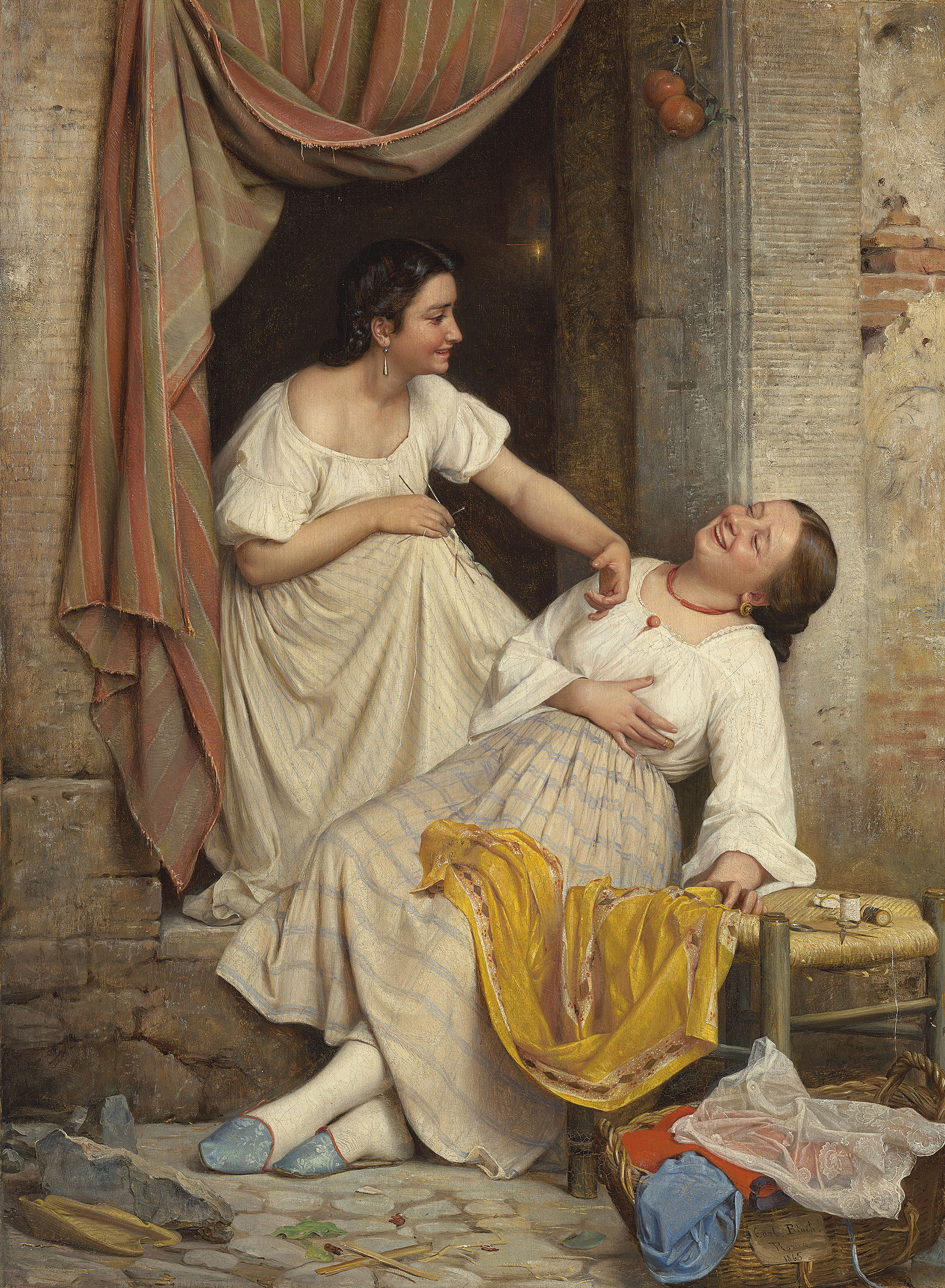 Carl Bloch (Danish, 18341890) , To leende piger (Two smiling girls