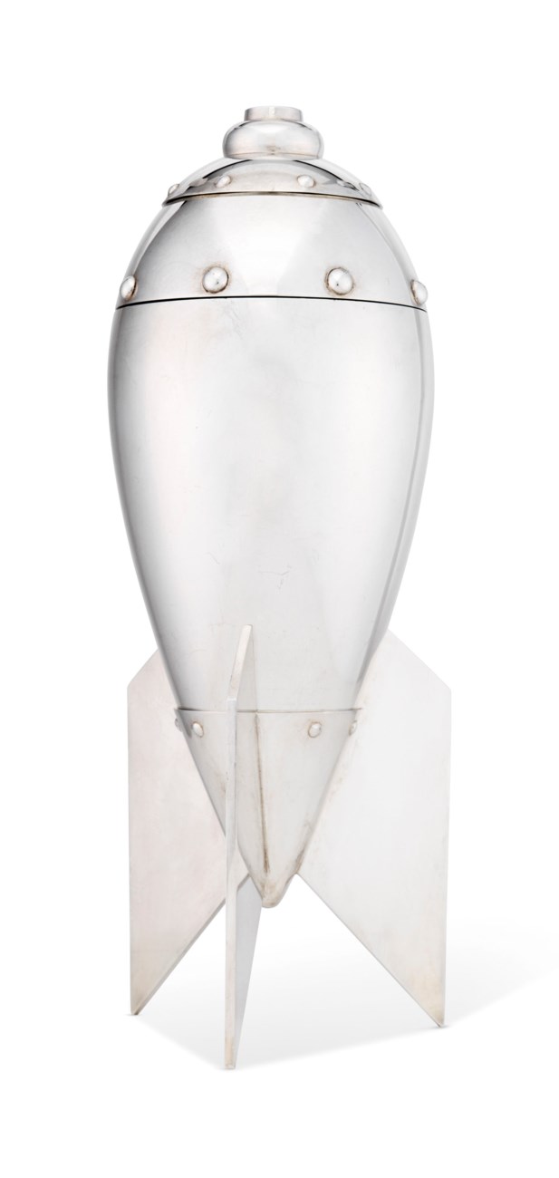 AN ELIZABETH II NOVELTY SILVER COCKTAILSHAKER, MARK OF THEO FENNELL