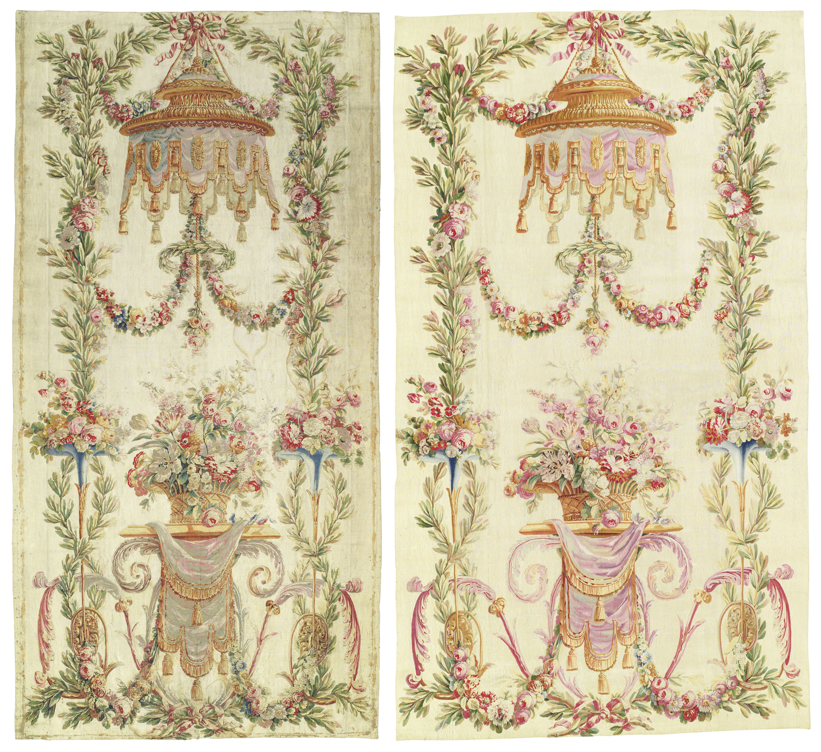 A MATCHED PAIR OF AUBUSSON TAPESTRY , ONE LATE 18TH