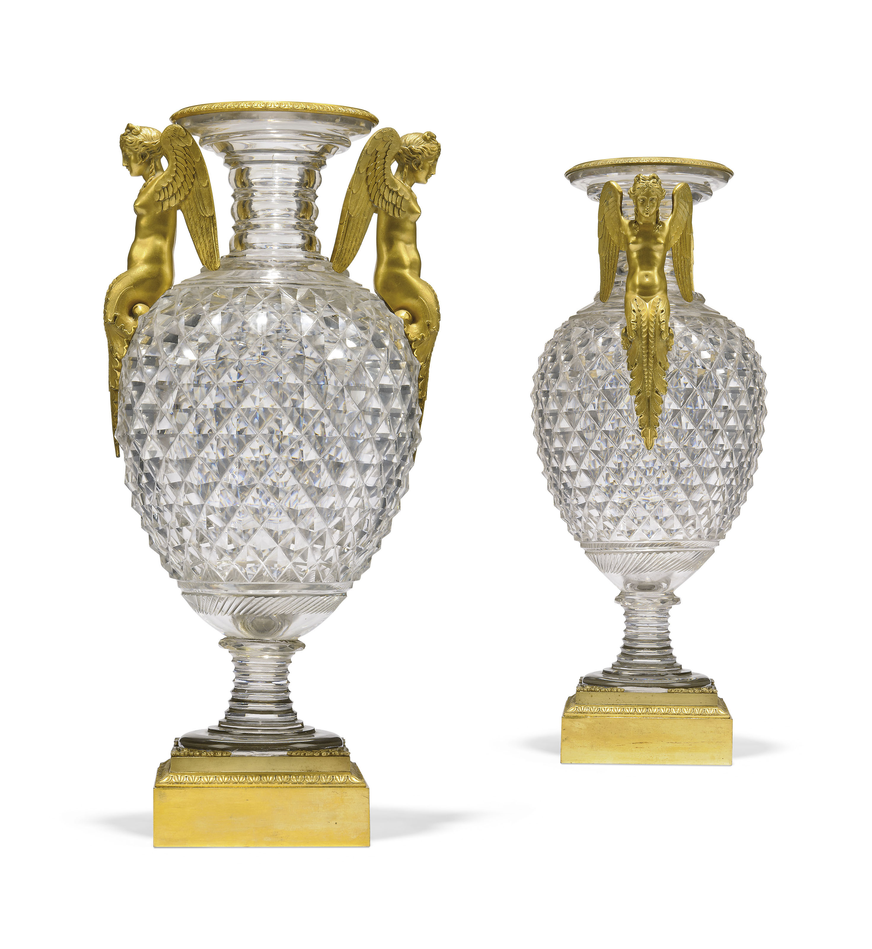 A Near Pair Of Russian Ormolu Mounted Cut Glass Vases Circa 1820