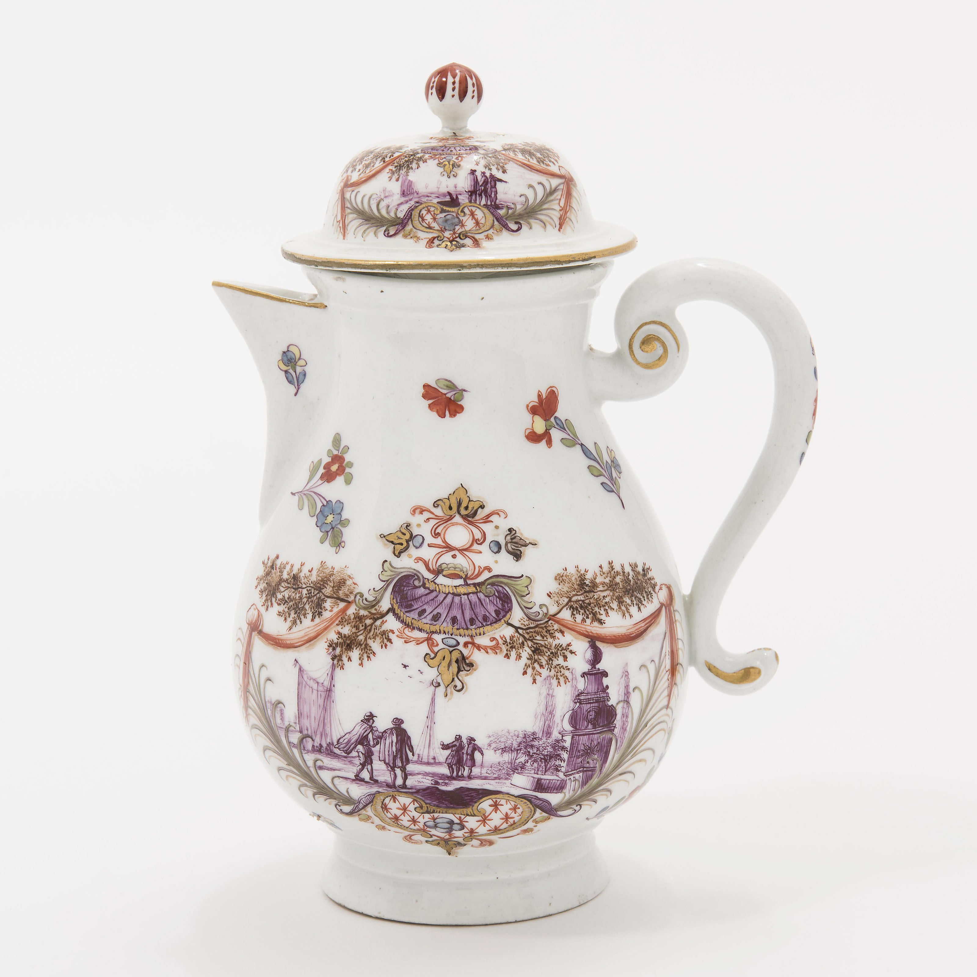 A MEISSEN PORCELAIN HOTMILK JUG AND COVER, CIRCA 1735, BLUE CROSSED